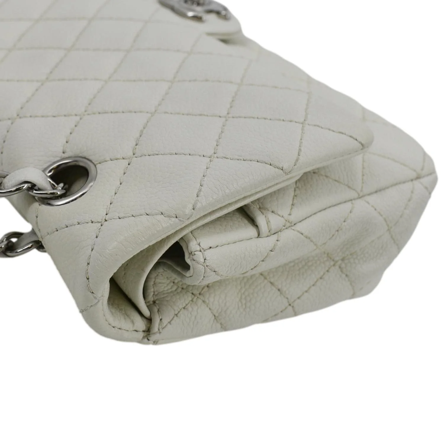 CHANEL Classic Double Flap Quilted Caviar Leather Shoulder Bag White - Image 6