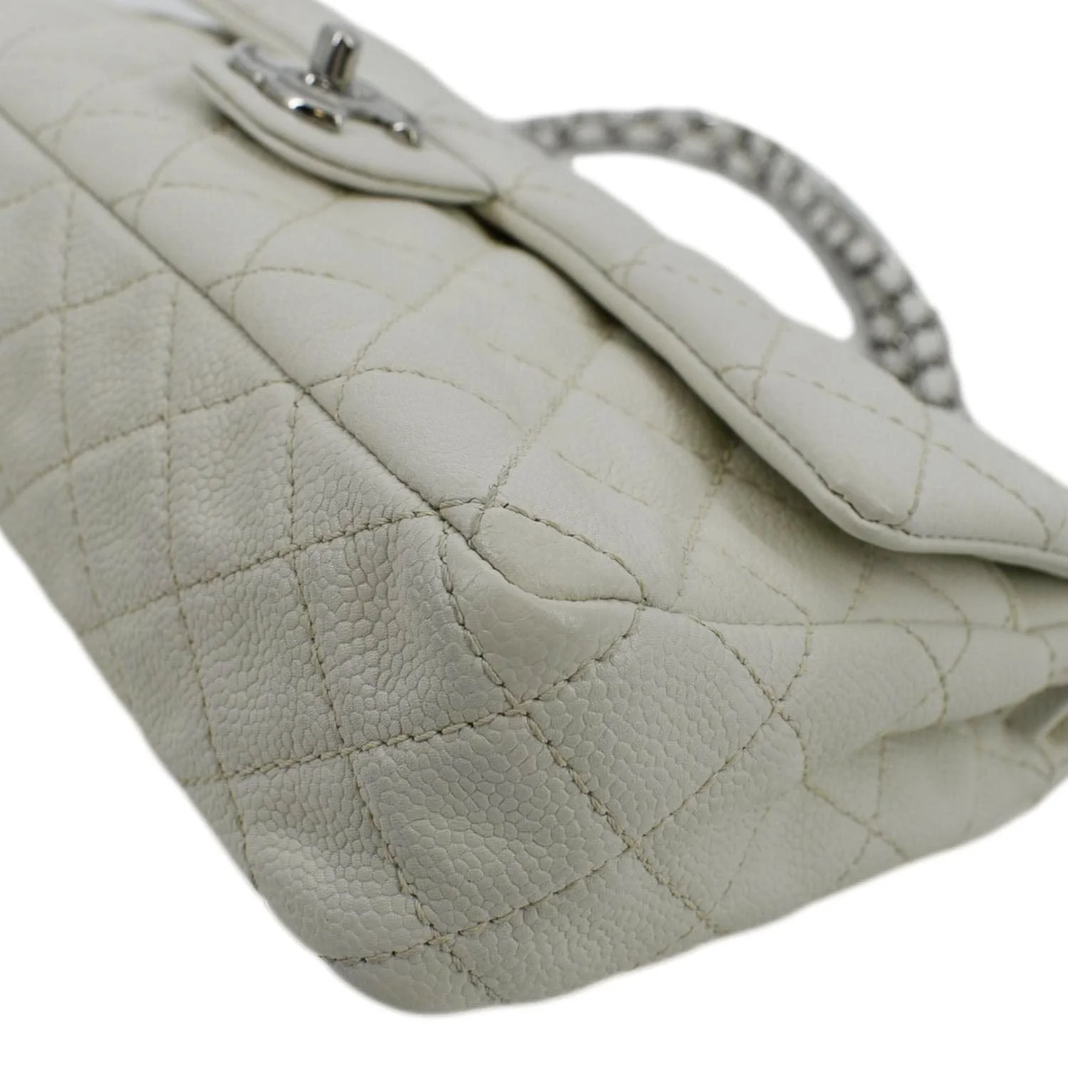 CHANEL Classic Double Flap Quilted Caviar Leather Shoulder Bag White - Image 7