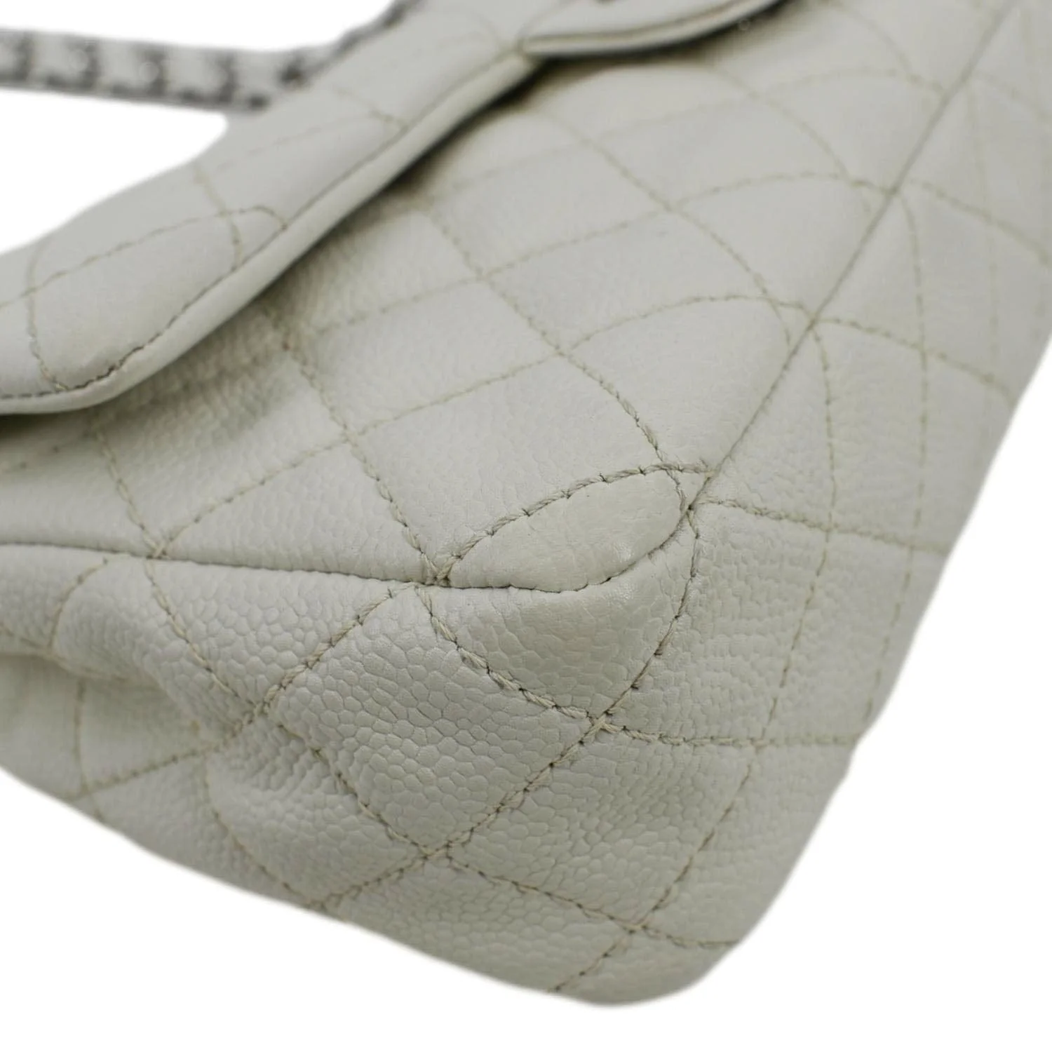 CHANEL Classic Double Flap Quilted Caviar Leather Shoulder Bag White - Image 8