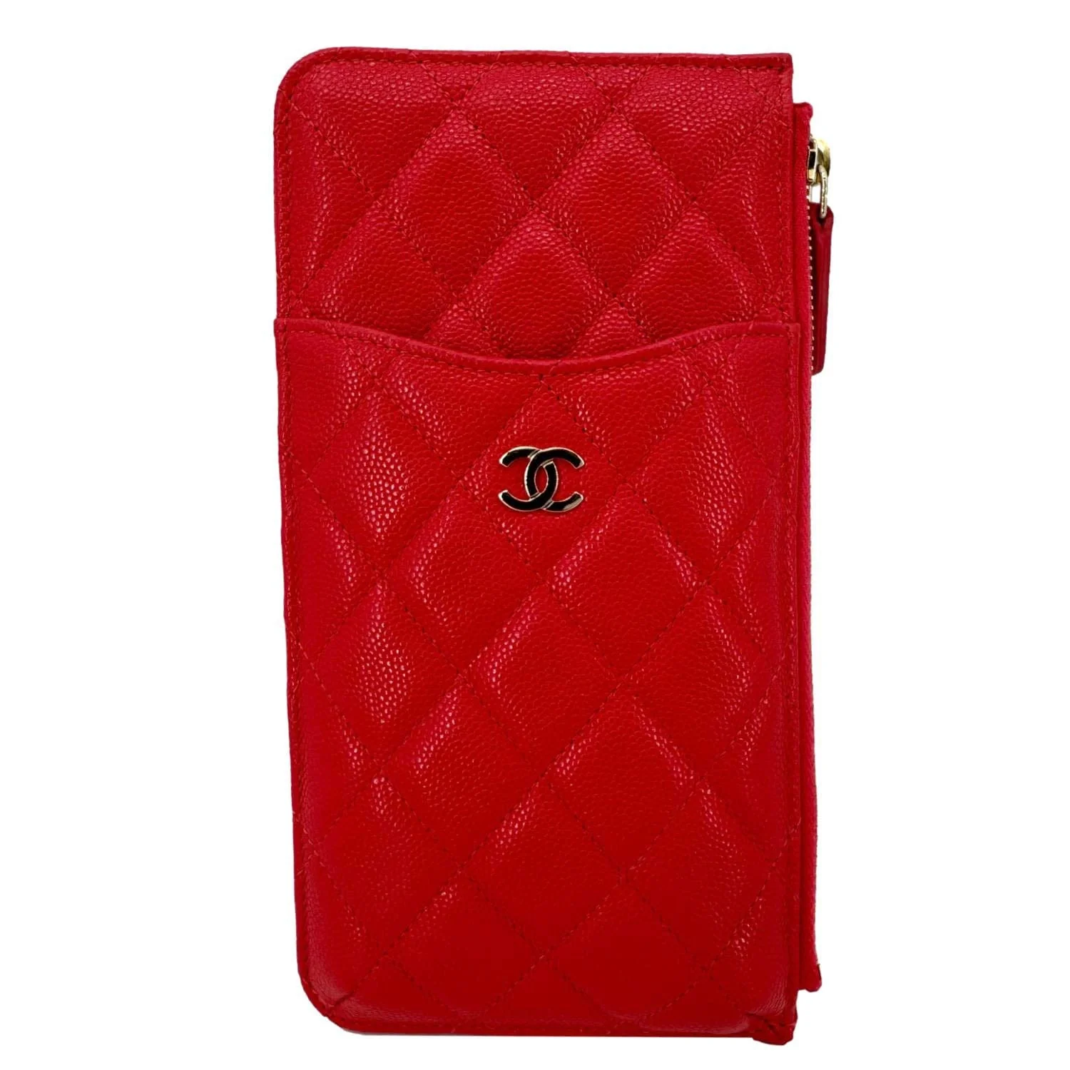 CHANEL Classic Flat Quilted Caviar Leather Wallet Pouch Red - Image 3