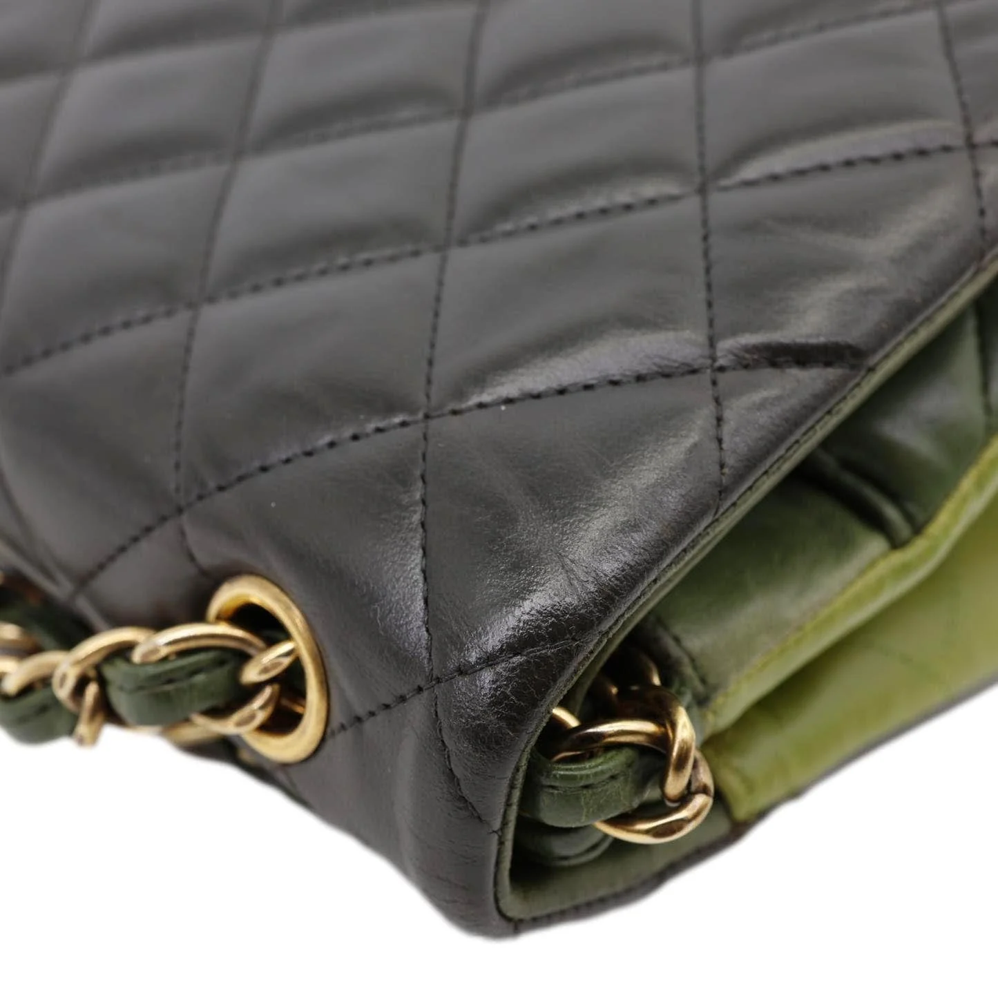 CHANEL Classic Jumbo Double Flap Quilted Lambskin Leather Shoulder Bag Green - Image 7