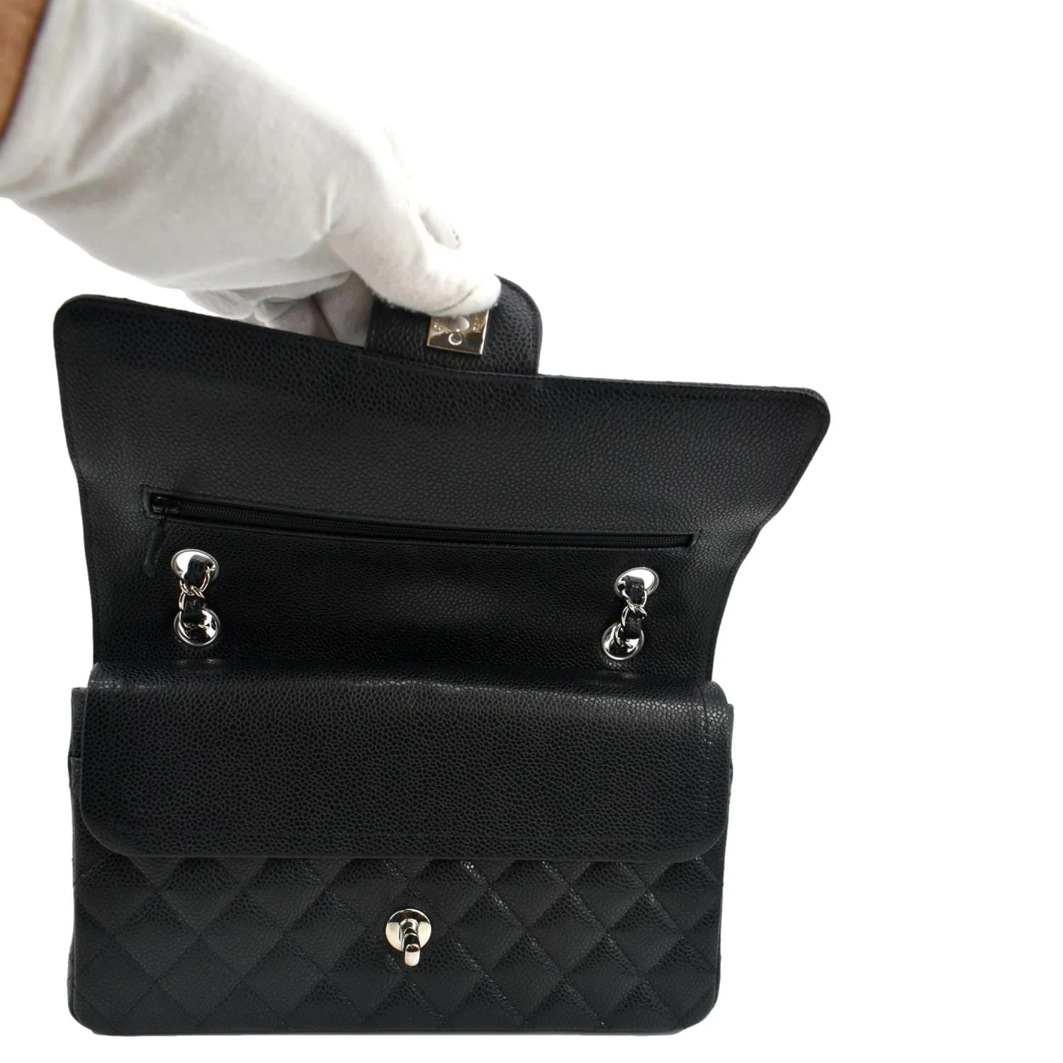 CHANEL Classic Double Flap Medium Leather Shoulder Bag Black - Image 11