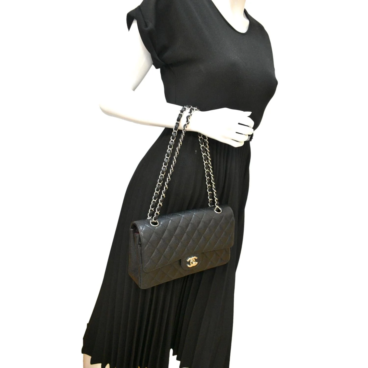 CHANEL Classic Double Flap Medium Leather Shoulder Bag Black - Image 2