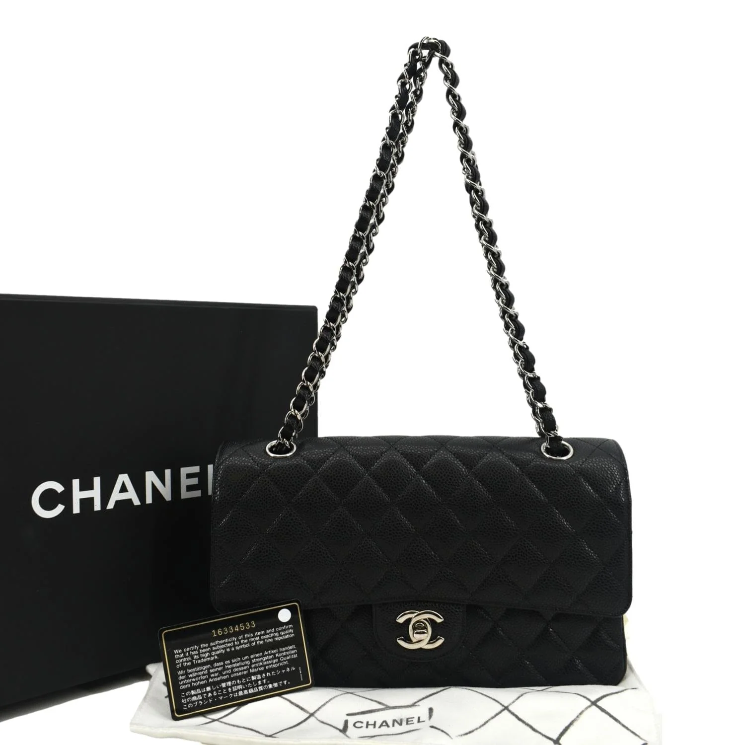 CHANEL Classic Double Flap Medium Leather Shoulder Bag Black - Image 3