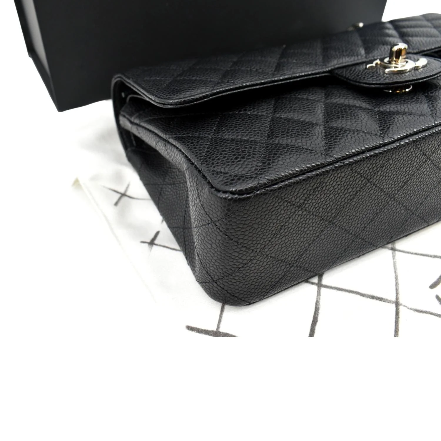 CHANEL Classic Double Flap Medium Leather Shoulder Bag Black - Image 6