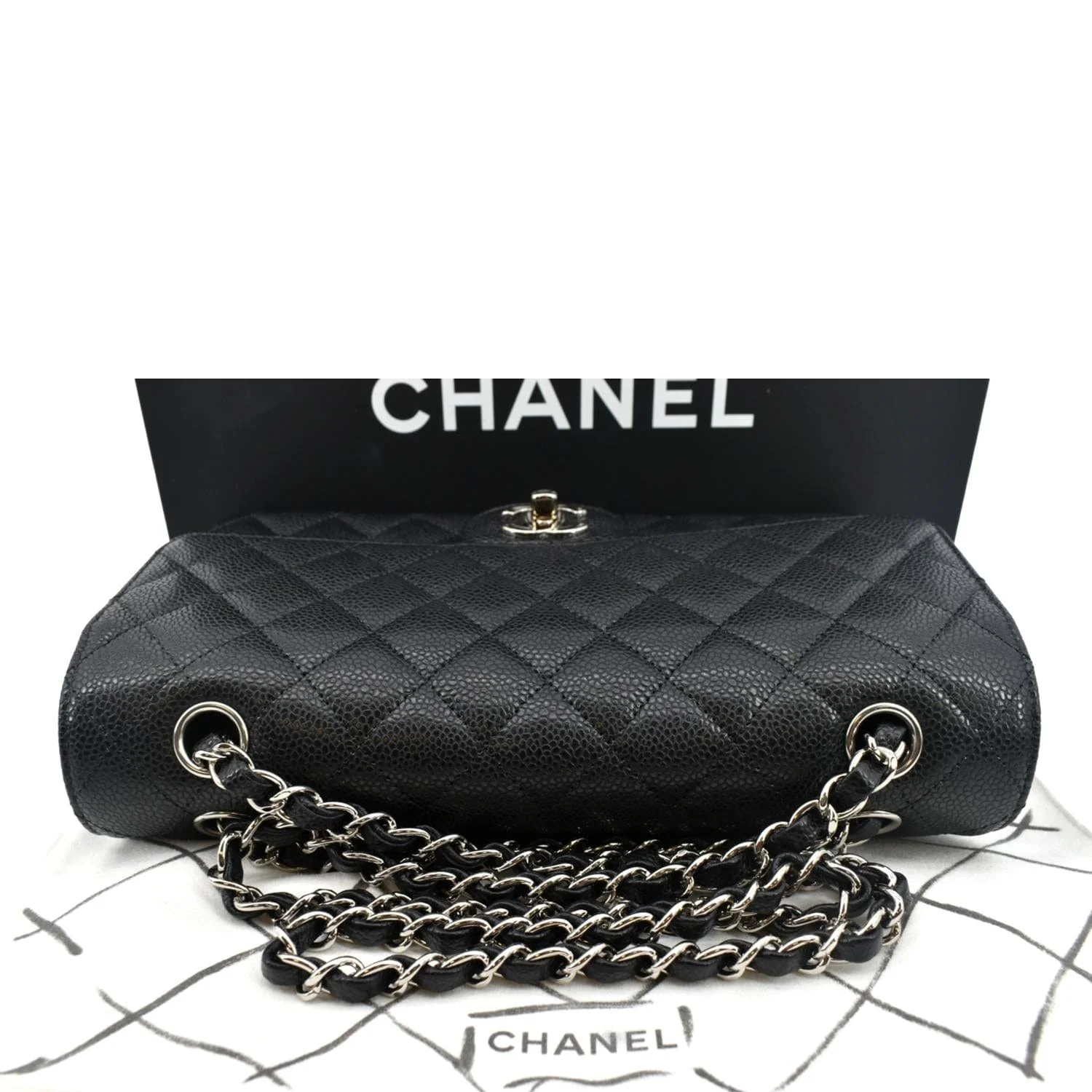 CHANEL Classic Double Flap Medium Leather Shoulder Bag Black - Image 8