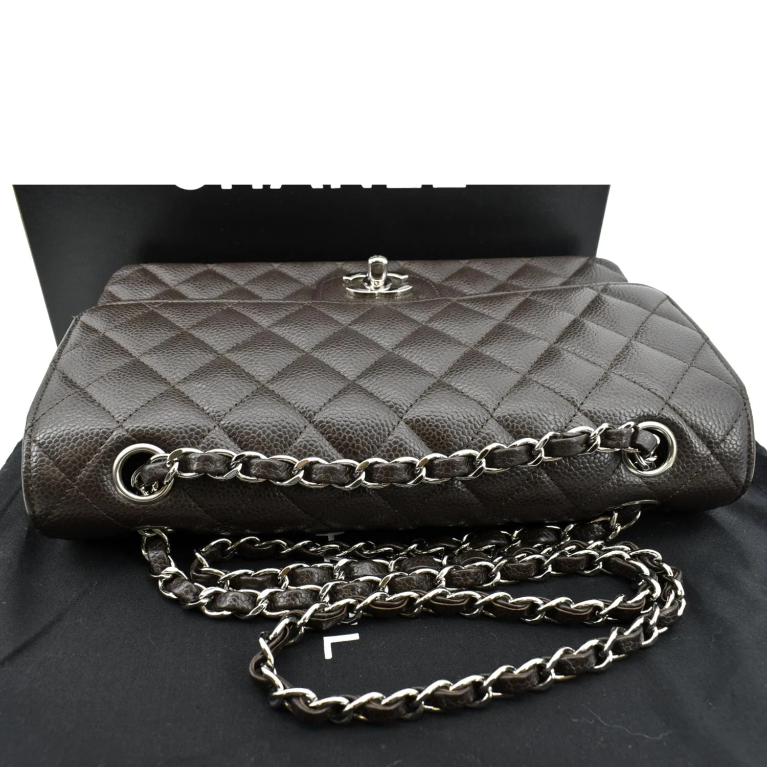 CHANEL Classic Medium Double Flap Caviar Leather Shoulder Bag Chocolate - Image 5