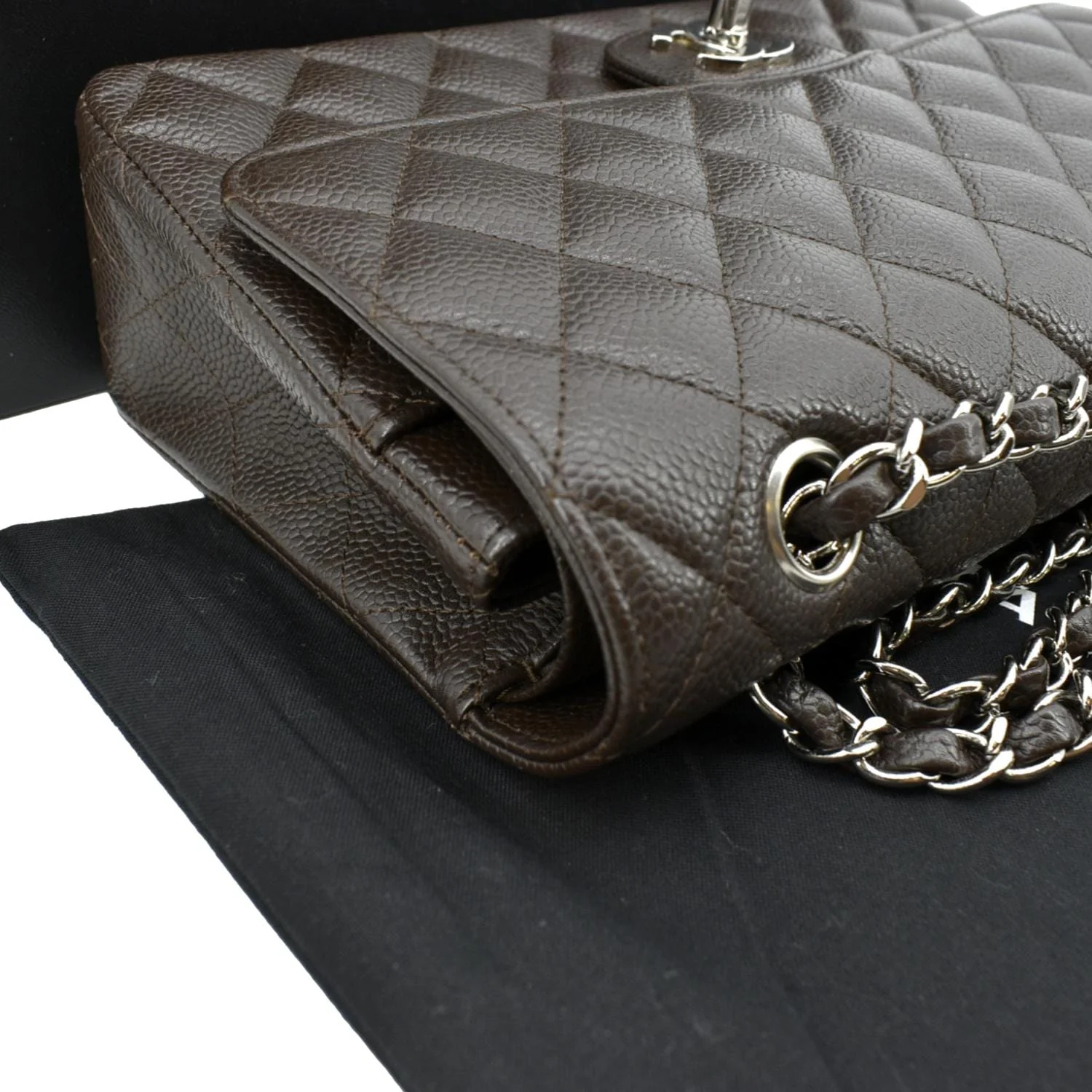 CHANEL Classic Medium Double Flap Caviar Leather Shoulder Bag Chocolate - Image 6