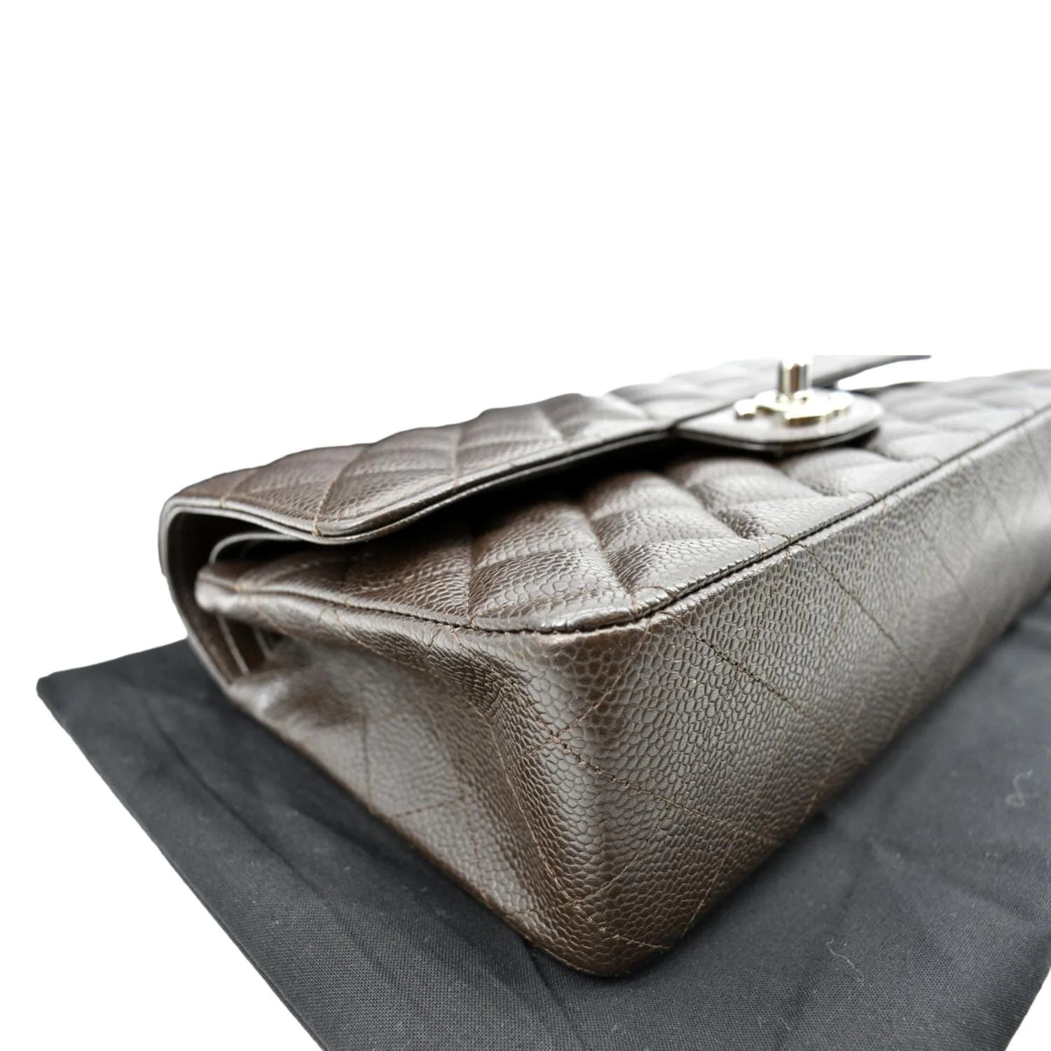 CHANEL Classic Medium Double Flap Caviar Leather Shoulder Bag Chocolate - Image 8