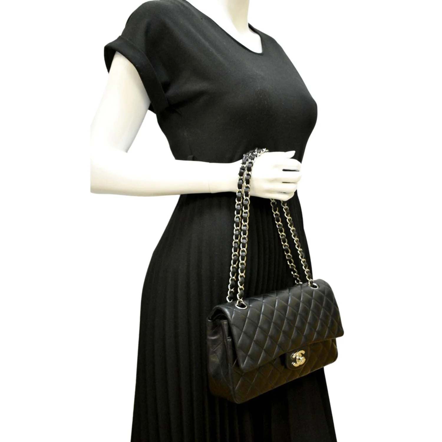 CHANEL Classic Medium Double Flap Quilted Leather Shoulder Bag Black - Image 2