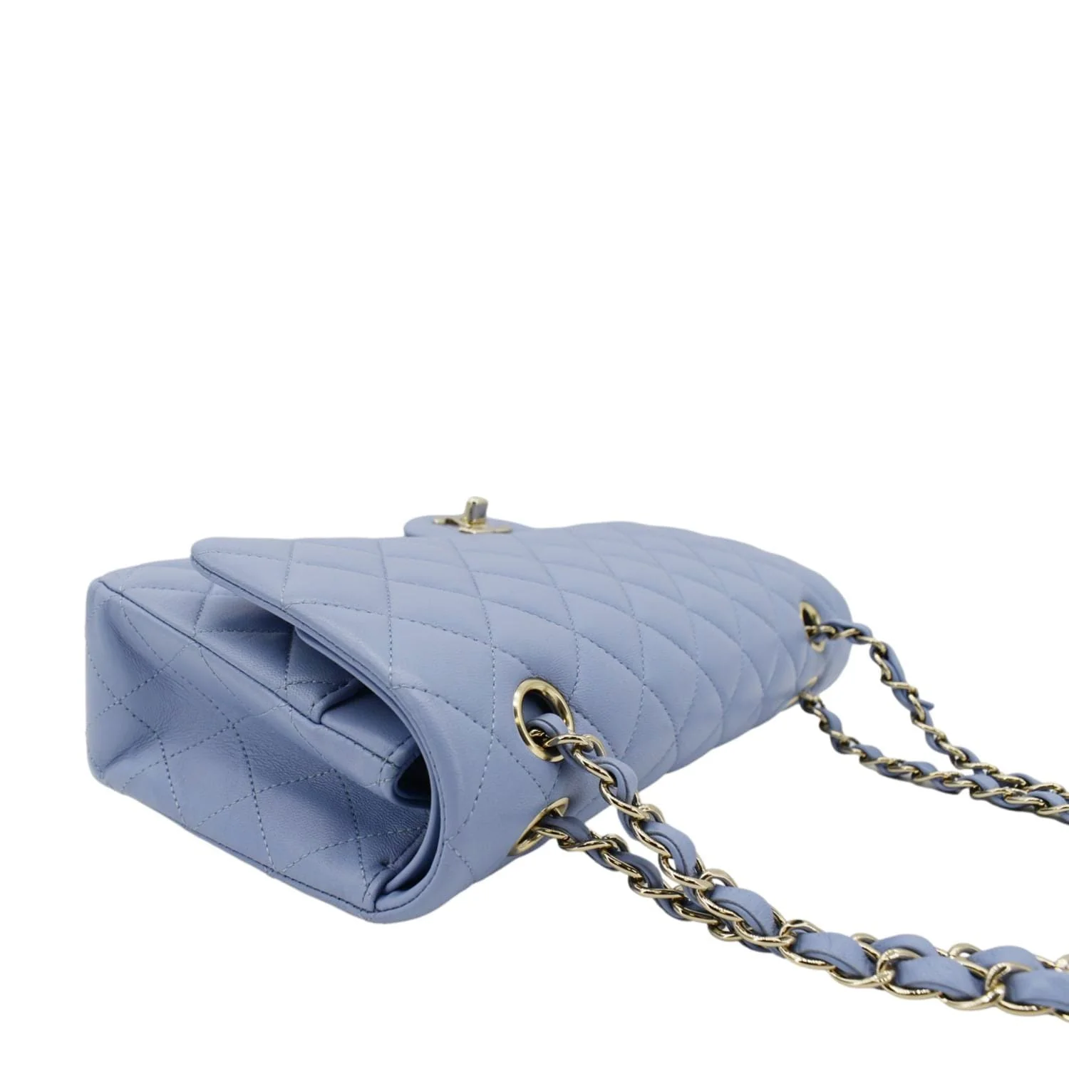Chanel Classic Medium Double Flap Quilted Leather Shoulder Bag Light Blue - Image 6
