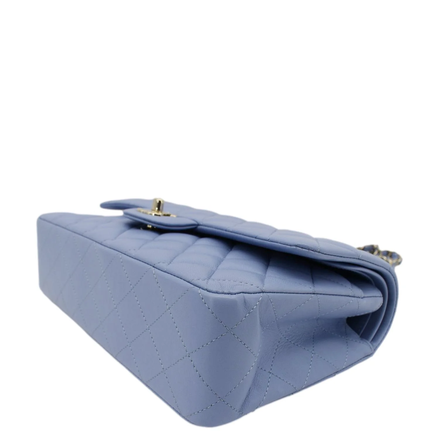 Chanel Classic Medium Double Flap Quilted Leather Shoulder Bag Light Blue - Image 8