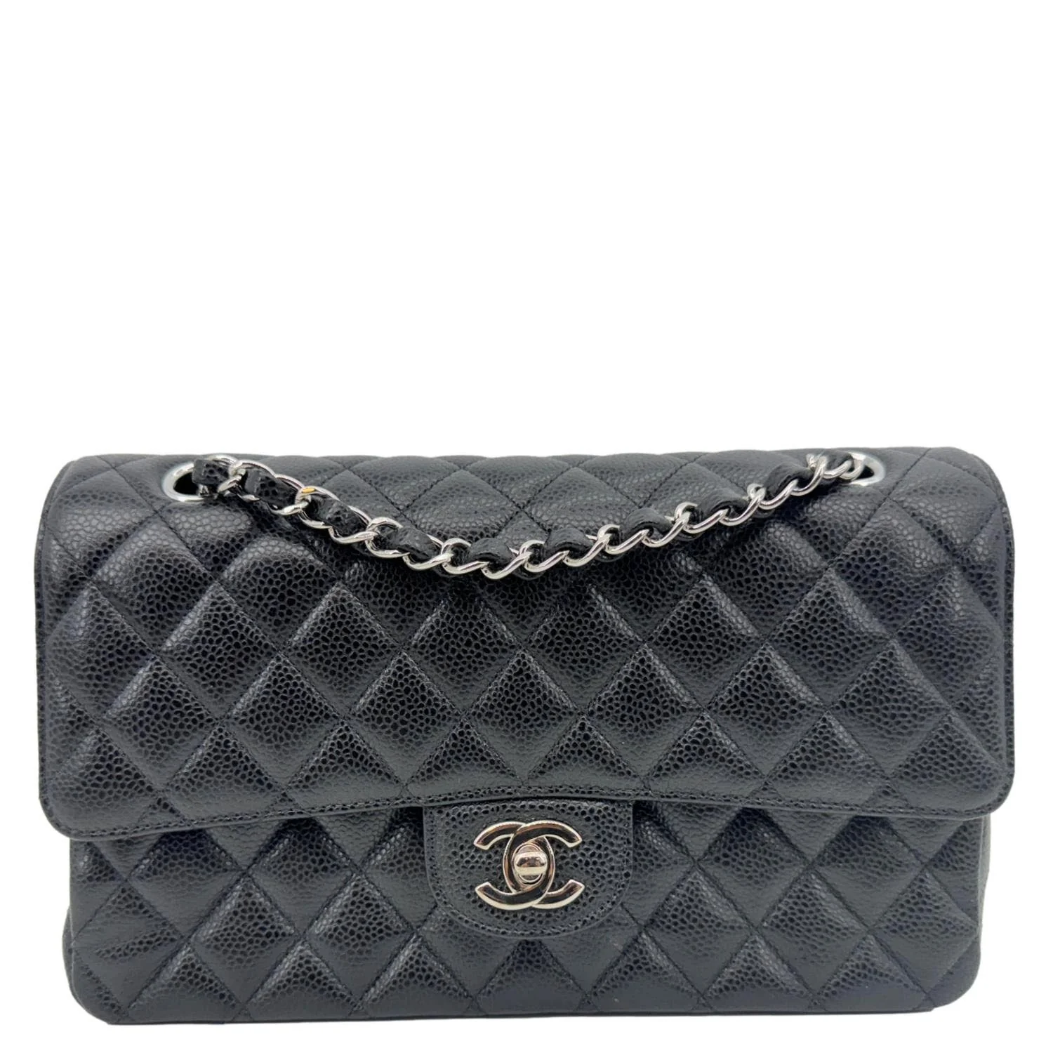 CHANEL Classic Double Flap Medium Quilted Caviar Leather Shoulder Bag Black - Image 4