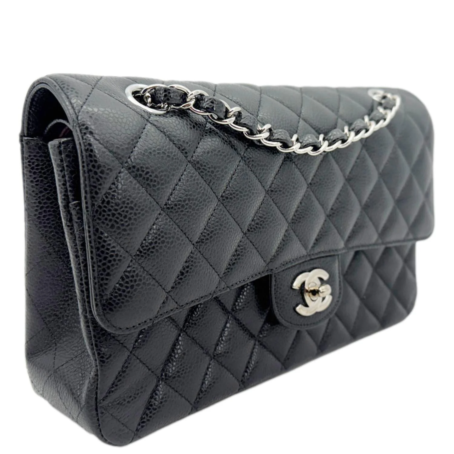 CHANEL Classic Double Flap Medium Quilted Caviar Leather Shoulder Bag Black - Image 6