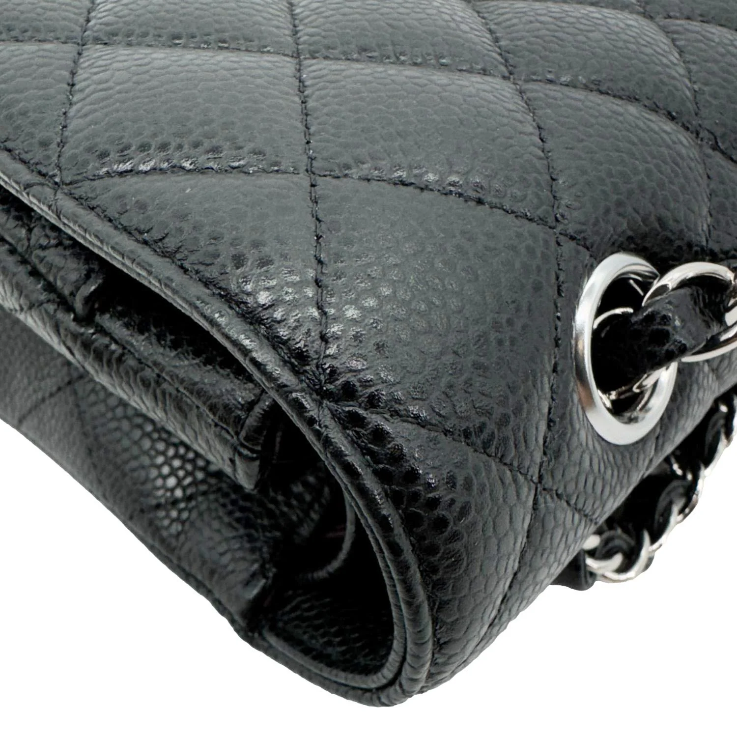 CHANEL Classic Double Flap Medium Quilted Caviar Leather Shoulder Bag Black - Image 8