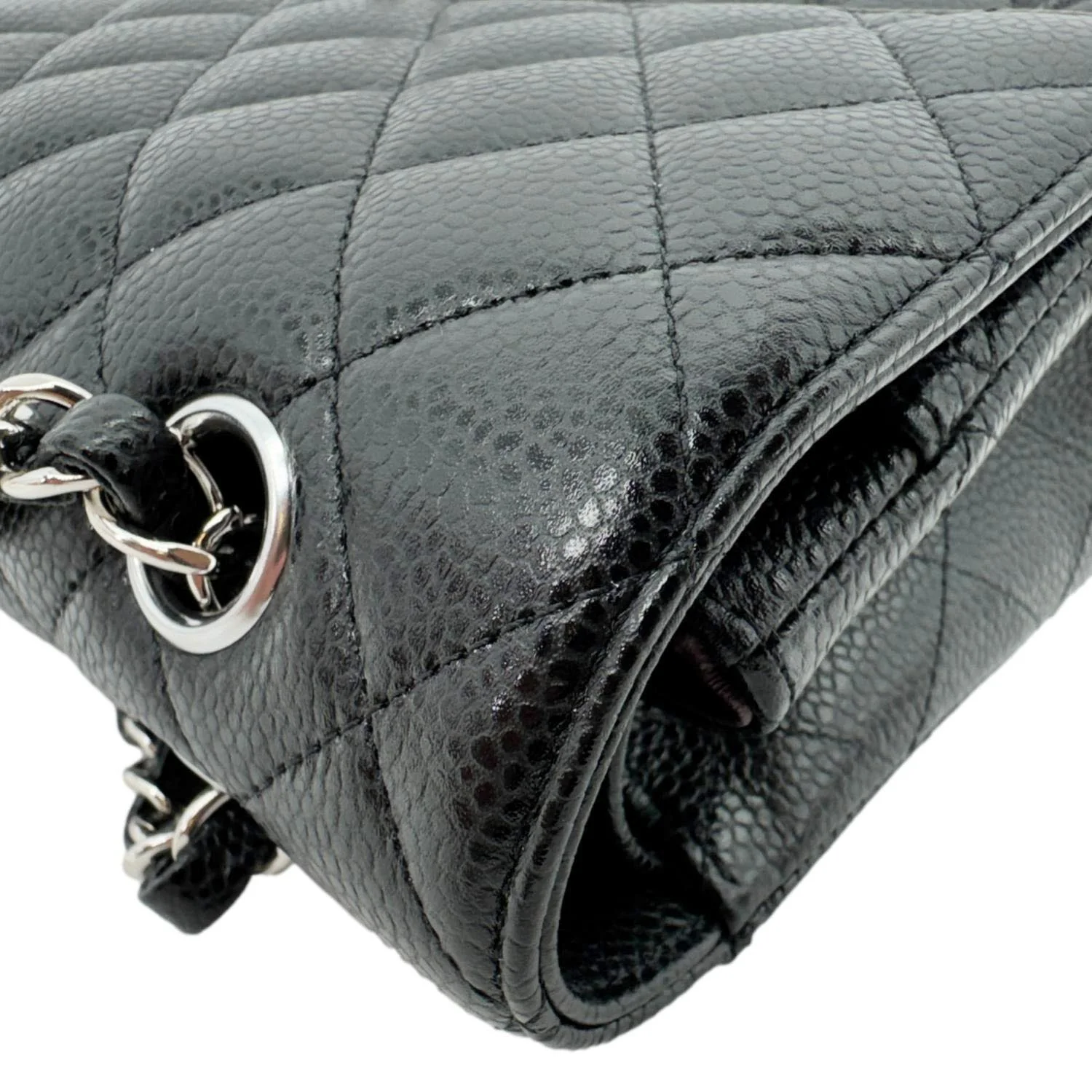 CHANEL Classic Double Flap Medium Quilted Caviar Leather Shoulder Bag Black - Image 9