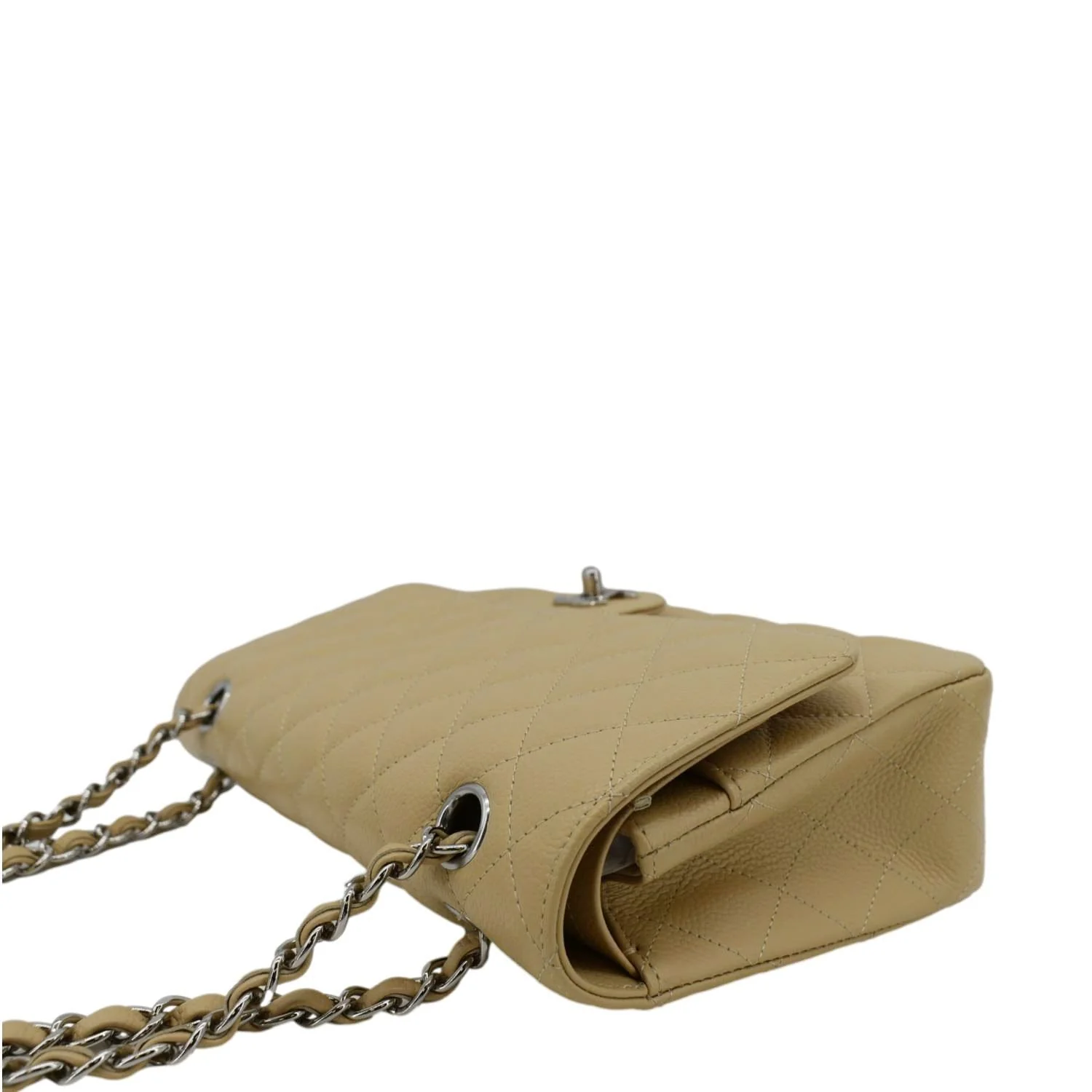CHANEL Classic Double Flap Medium Quilted Caviar Leather Shoulder Bag Beige - Image 6
