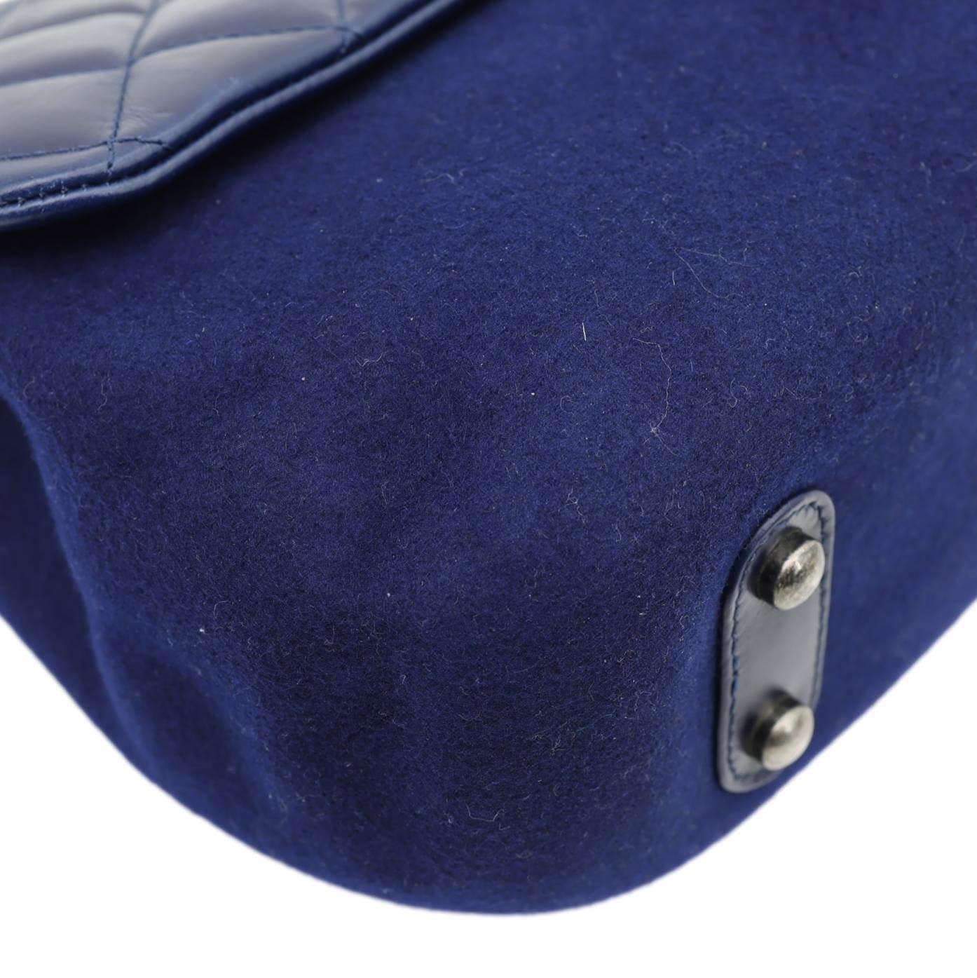CHANEL Classic Single Flap Wool Leather Shoulder Bag Navy Blue - Image 9