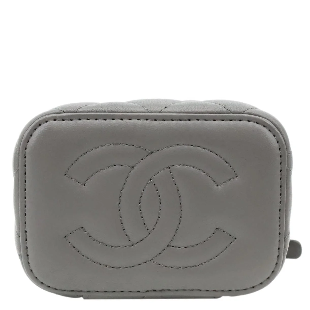 CHANEL Classic Top Handle Quilted Lambskin Leather Vanity Case Crossbody Bag Grey - Image 9