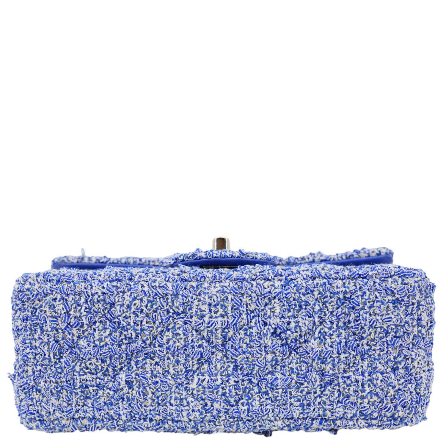 CHANEL Classic Rectangular Flap Mini Quilted Tweed Crossbody Bag Blue - Image 10