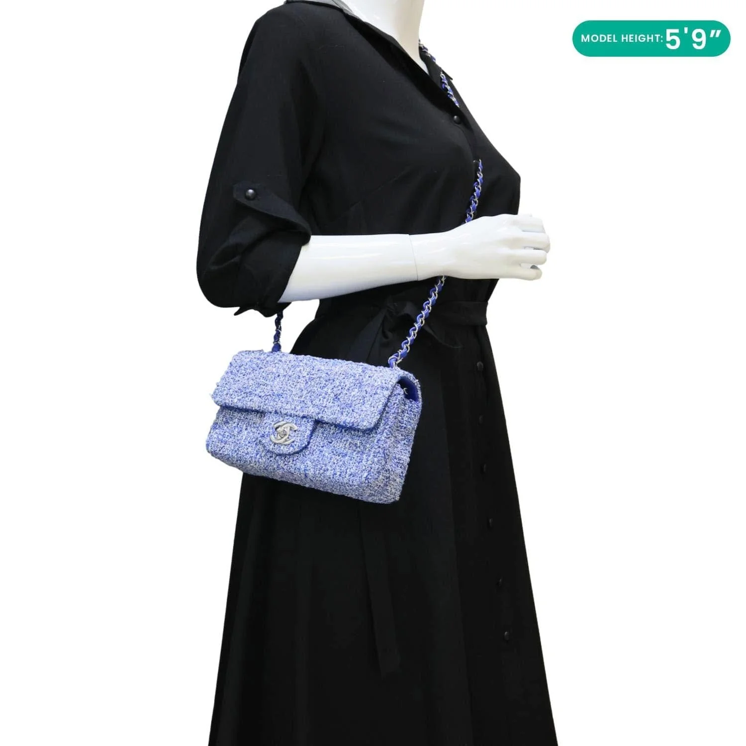 CHANEL Classic Rectangular Flap Mini Quilted Tweed Crossbody Bag Blue - Image 2