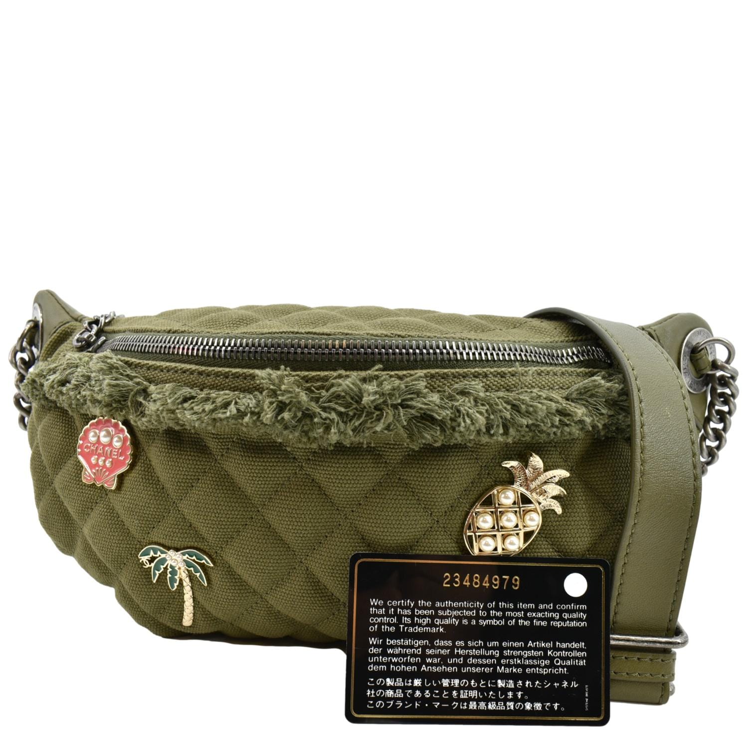 CHANEL Coco Cuba Charms Canvas Lambskin Leather Waist Bag Khaki - Image 3