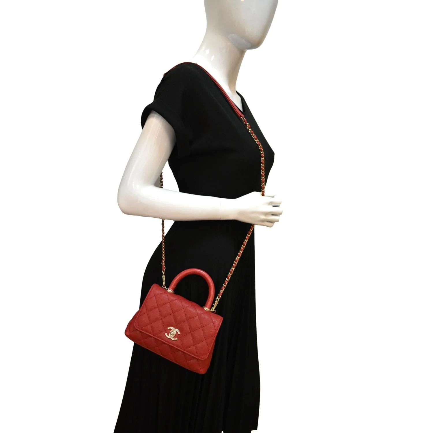 CHANEL Coco Extra Mini Top Handle Caviar Leather Shoulder Bag Red - Hot Deals - Image 2