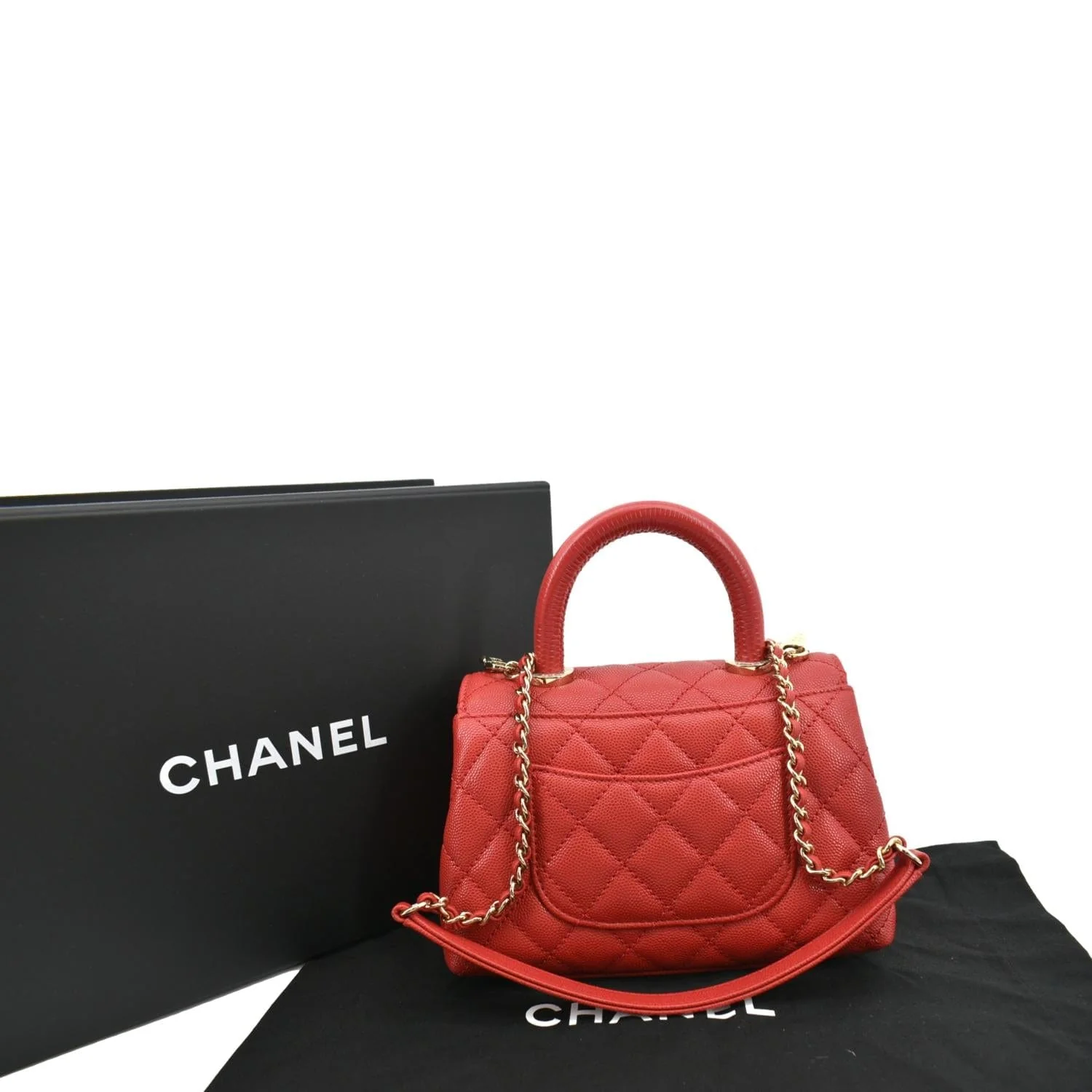 CHANEL Coco Extra Mini Top Handle Caviar Leather Shoulder Bag Red - Hot Deals - Image 3