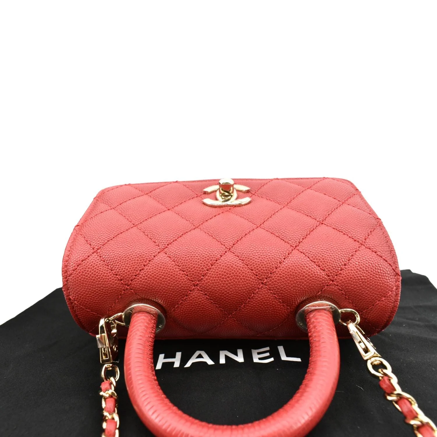 CHANEL Coco Extra Mini Top Handle Caviar Leather Shoulder Bag Red - Hot Deals - Image 4