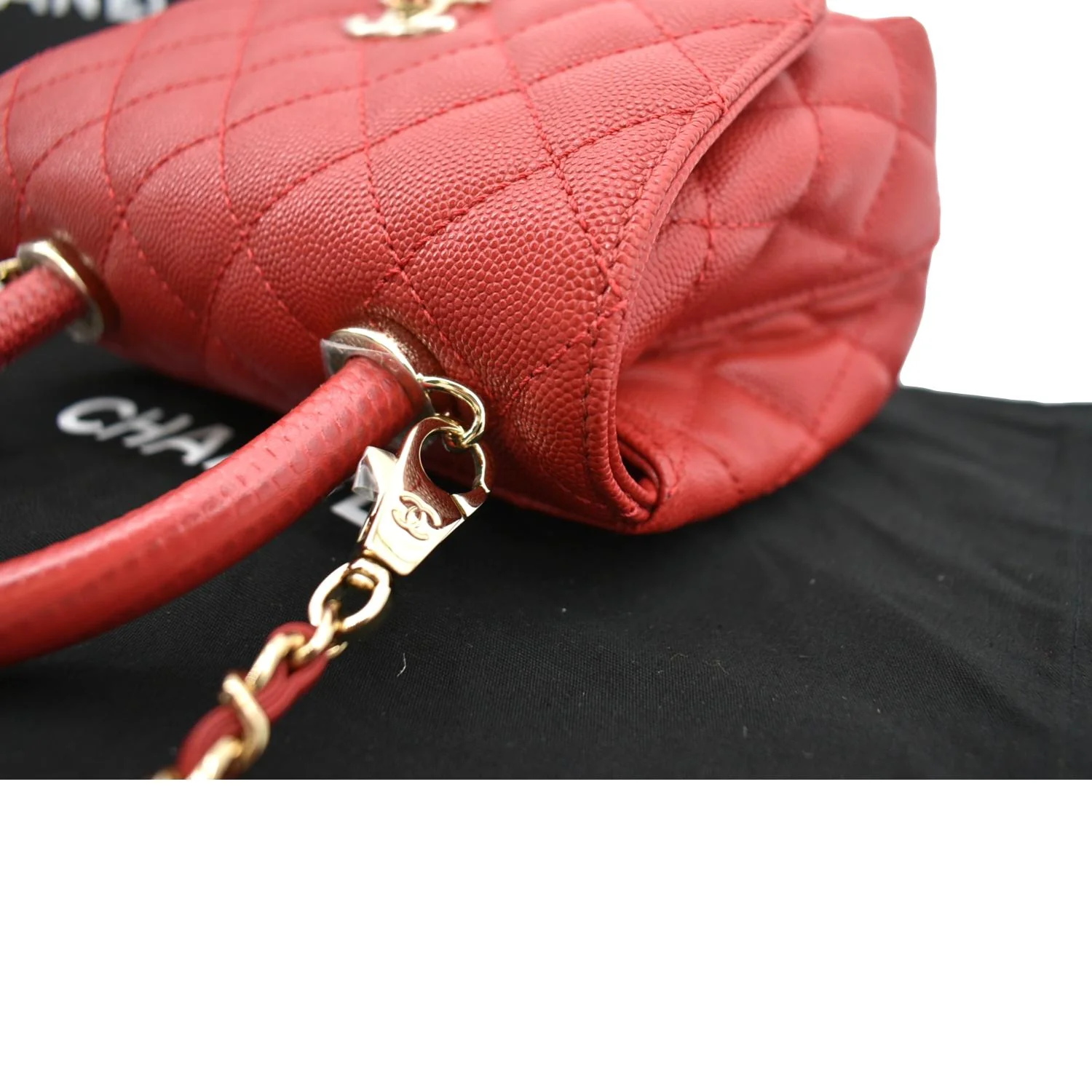 CHANEL Coco Extra Mini Top Handle Caviar Leather Shoulder Bag Red - Hot Deals - Image 5