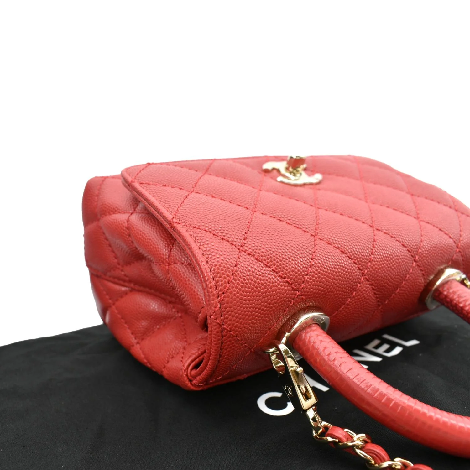 CHANEL Coco Extra Mini Top Handle Caviar Leather Shoulder Bag Red - Hot Deals - Image 6