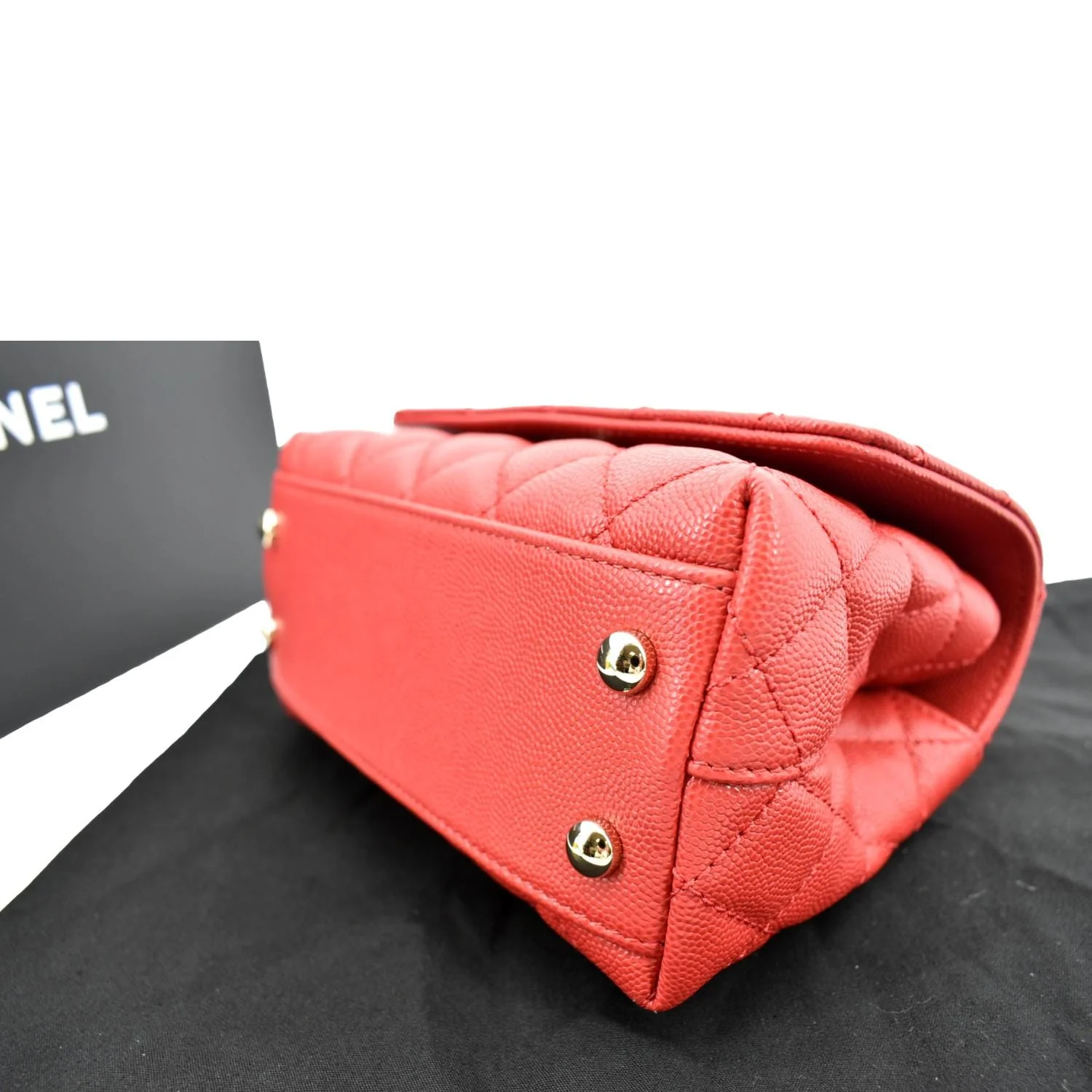 CHANEL Coco Extra Mini Top Handle Caviar Leather Shoulder Bag Red - Hot Deals - Image 8