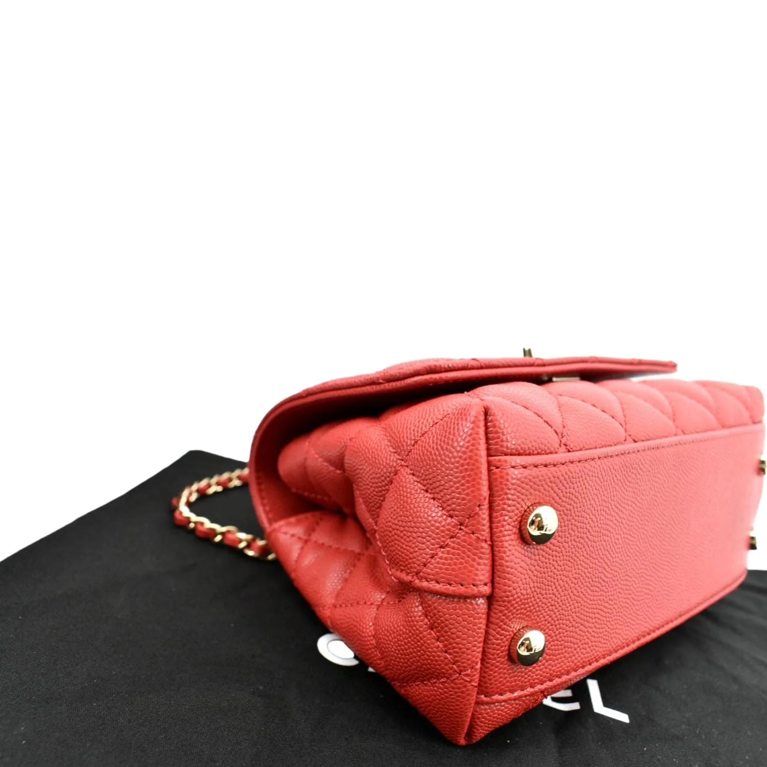 CHANEL Coco Extra Mini Top Handle Caviar Leather Shoulder Bag Red - Hot Deals - Image 9