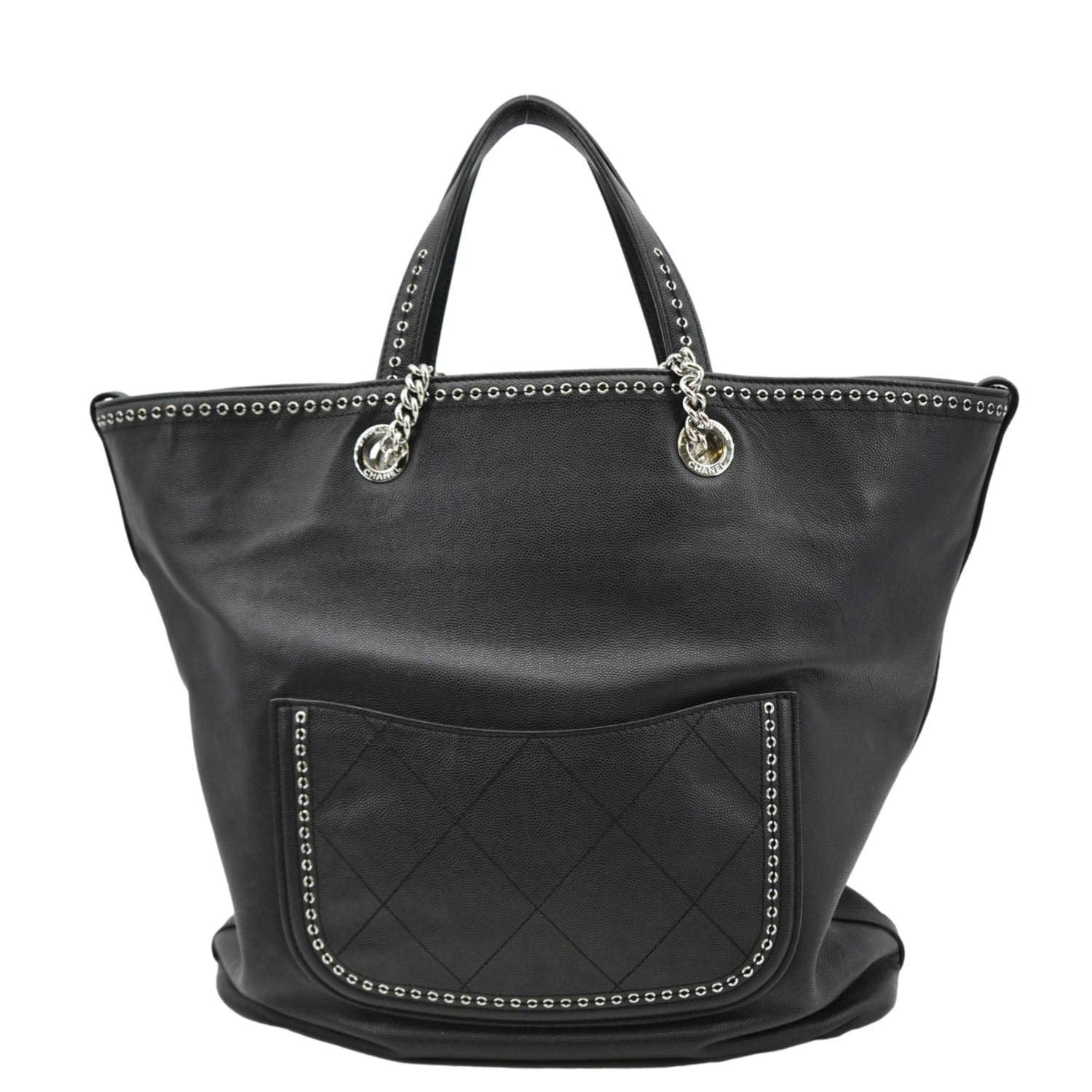 CHANEL Coco Eyelets Large Leather Shopping Tote Shoulder Black - Image 3