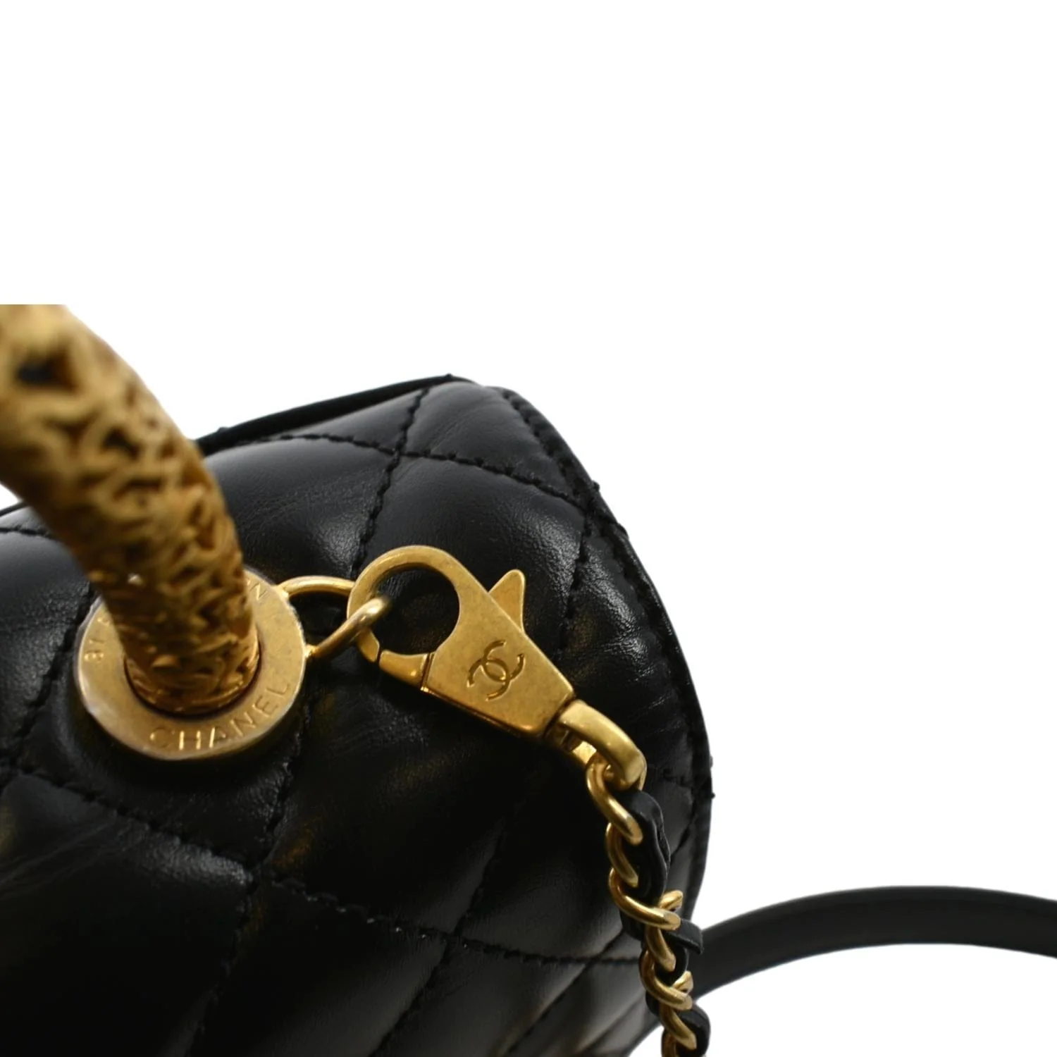 CHANEL Coco Mini Top Metal Handle Lambskin Leather Shoulder Bag Black - Image 13