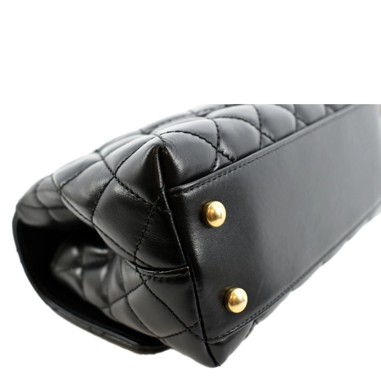 CHANEL Coco Mini Top Metal Handle Lambskin Leather Shoulder Bag Black - Image 8