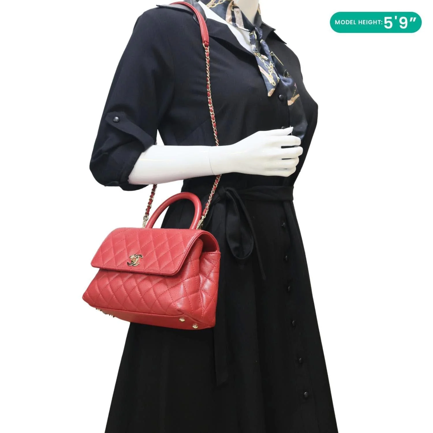CHANEL Coco Handle Flap Mini Quilted Caviar Leather Shoulder Bag Red - Image 2