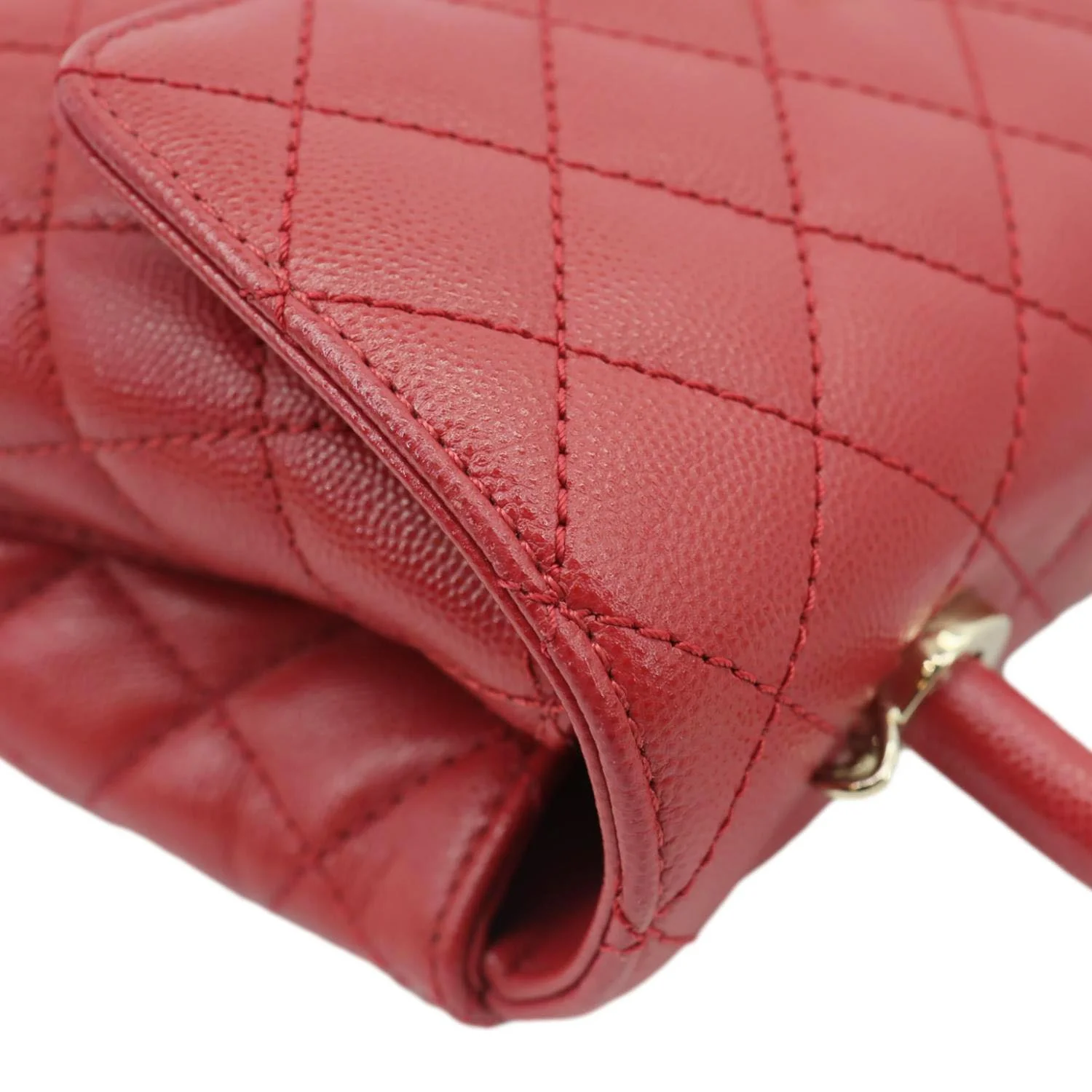 CHANEL Coco Handle Flap Mini Quilted Caviar Leather Shoulder Bag Red - Image 5