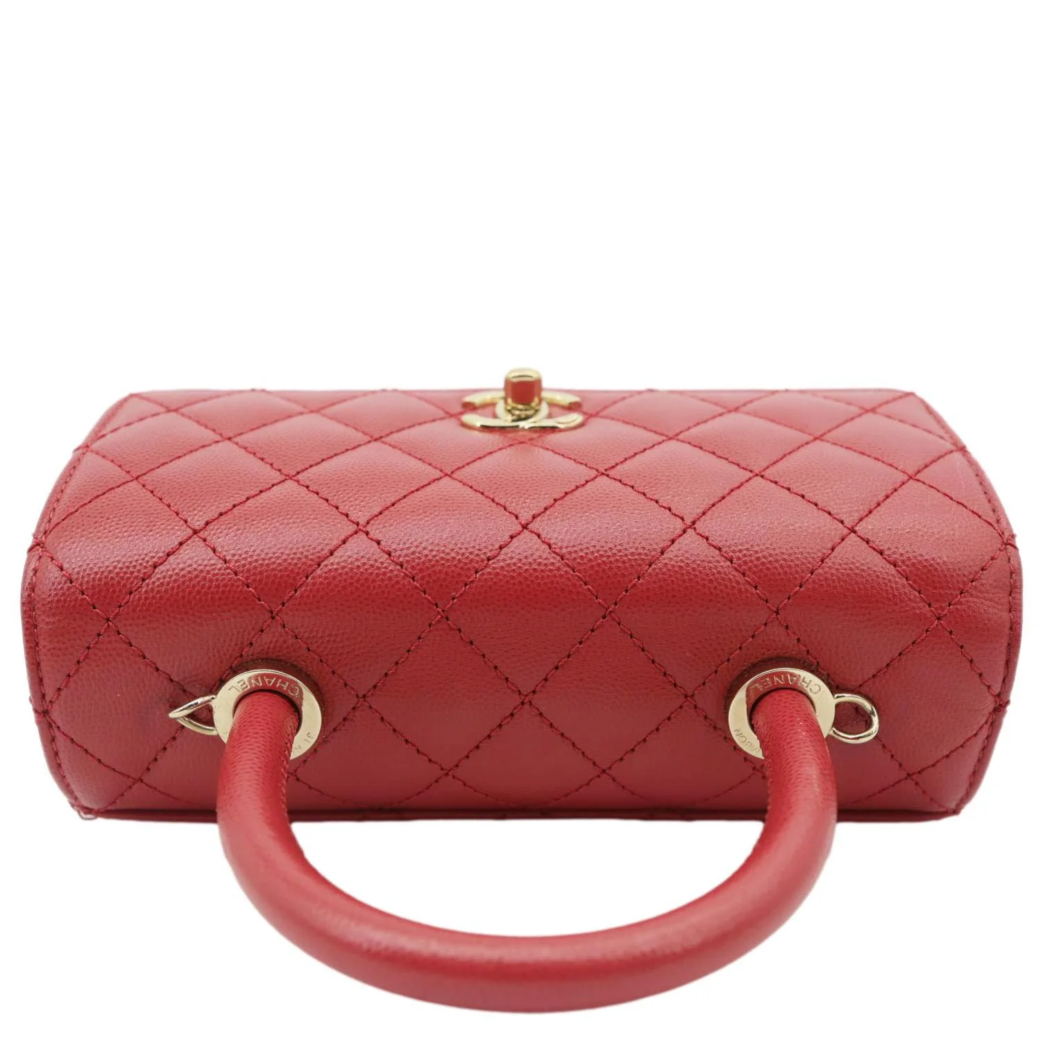 CHANEL Coco Handle Flap Mini Quilted Caviar Leather Shoulder Bag Red - Image 6