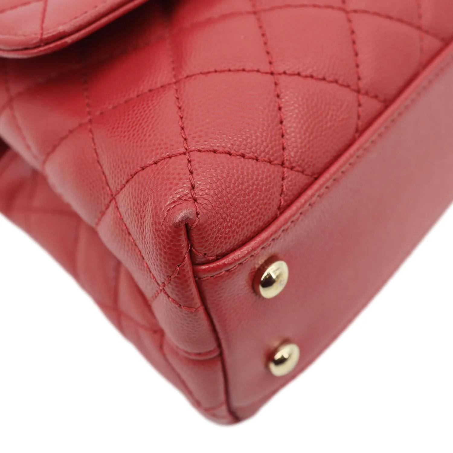 CHANEL Coco Handle Flap Mini Quilted Caviar Leather Shoulder Bag Red - Image 8