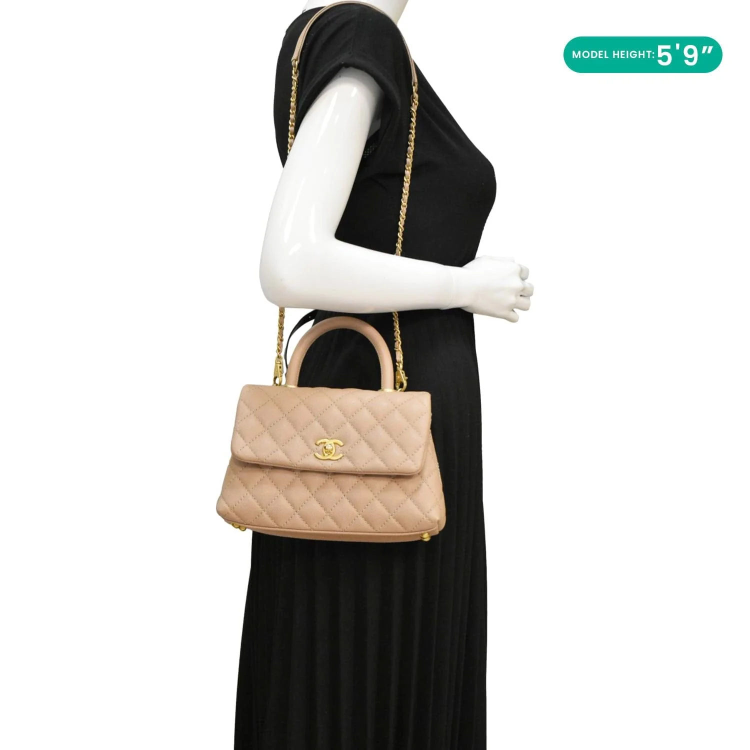 CHANEL CC Coco Flap Caviar Leather Top Handle Shoulder Bag Light Pink - Image 2