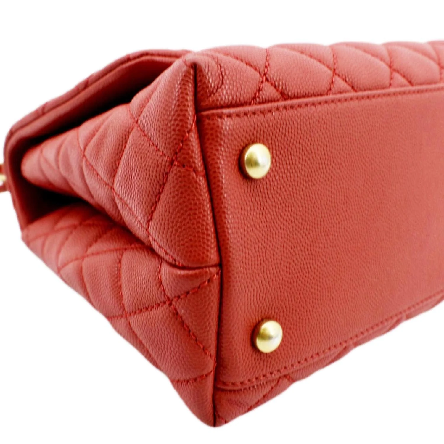 CHANEL Medium Coco Quilted Caviar Leather Top Handle Shoulder Bag Red - Image 9