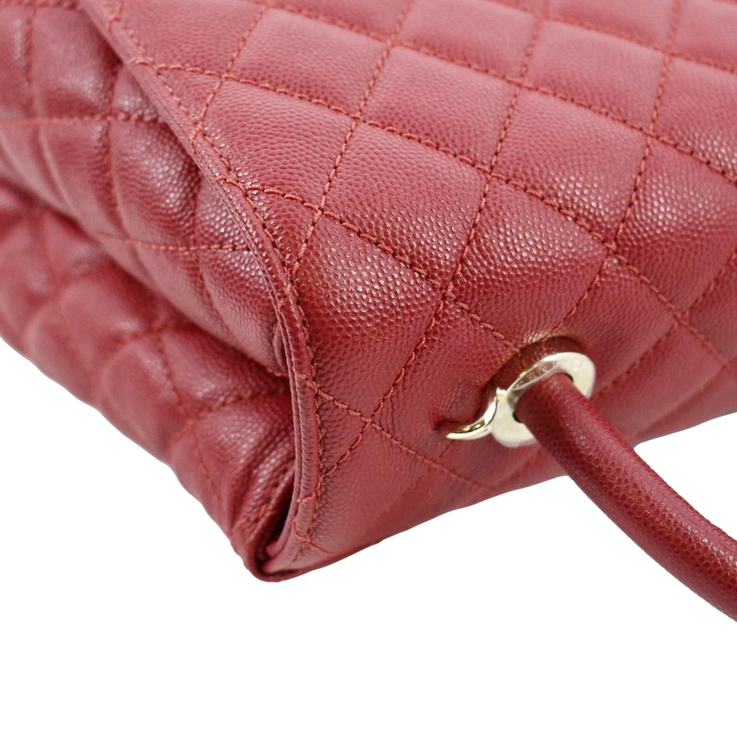 CHANEL Medium Coco Quilted Caviar Leather Top Handle Shoulder Bag Red - Image 7