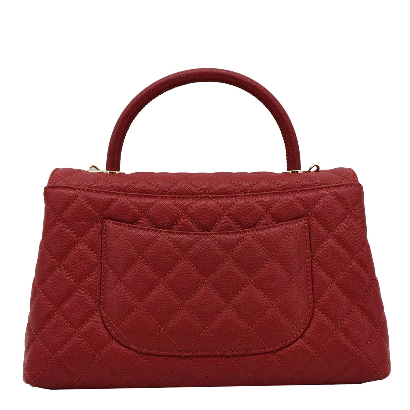 CHANEL CC Coco Caviar Leather Top Handle Flap Shoulder Bag Red - Image 4