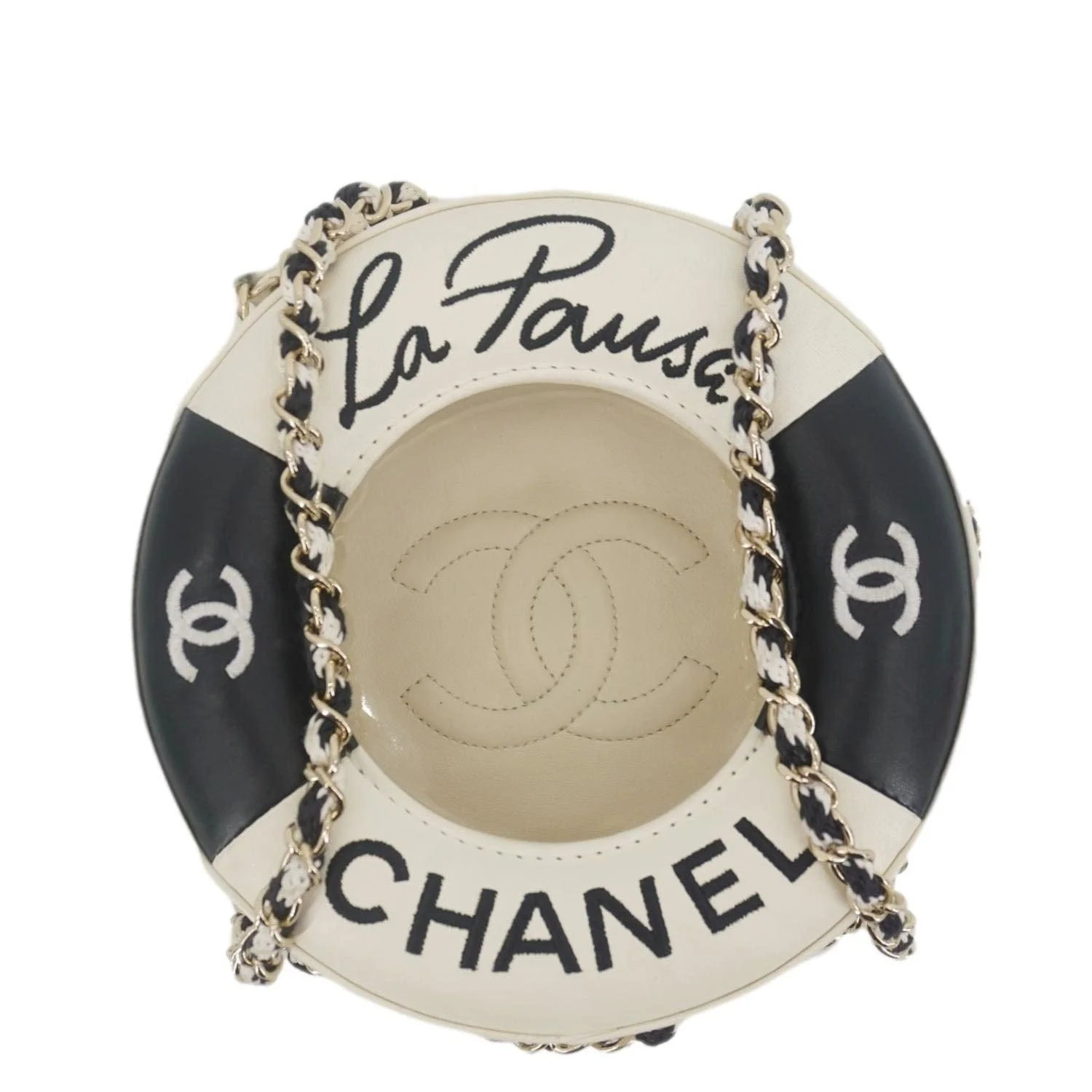 CHANEL Coco Lifesaver Leather Round Crossbody Bag White - Image 3