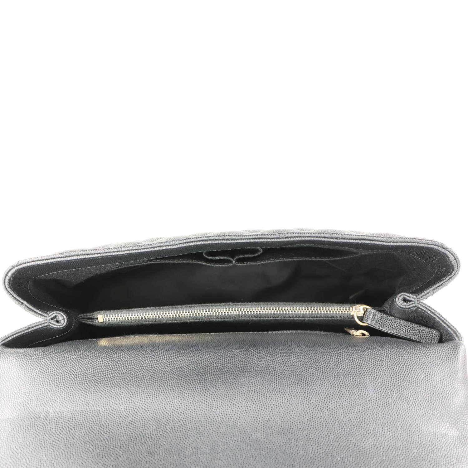 CHANEL Coco Large Quilted Caviar Lizard Handle Shoulder Bag Black - Image 12
