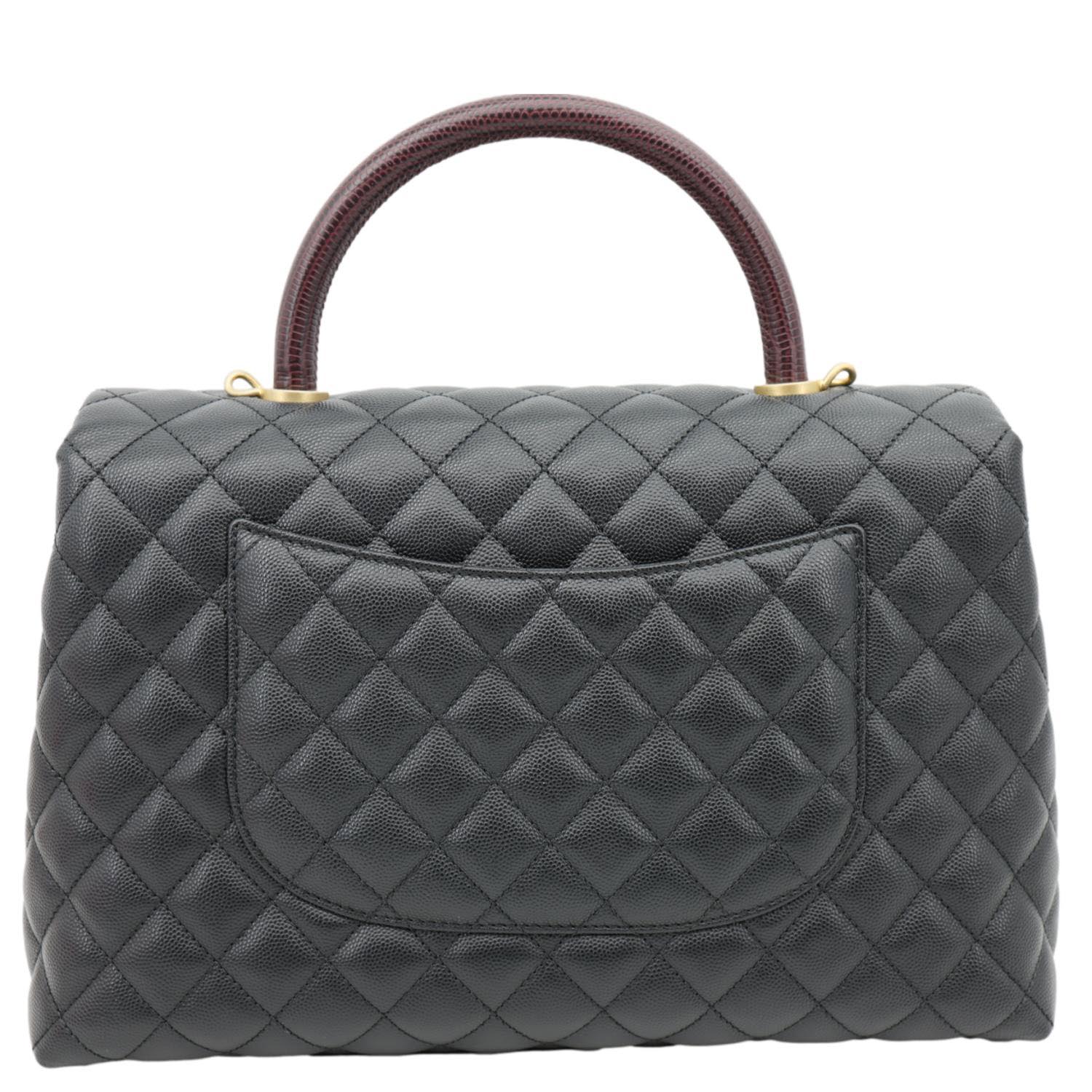 CHANEL Coco Large Quilted Caviar Lizard Handle Shoulder Bag Black - Image 4
