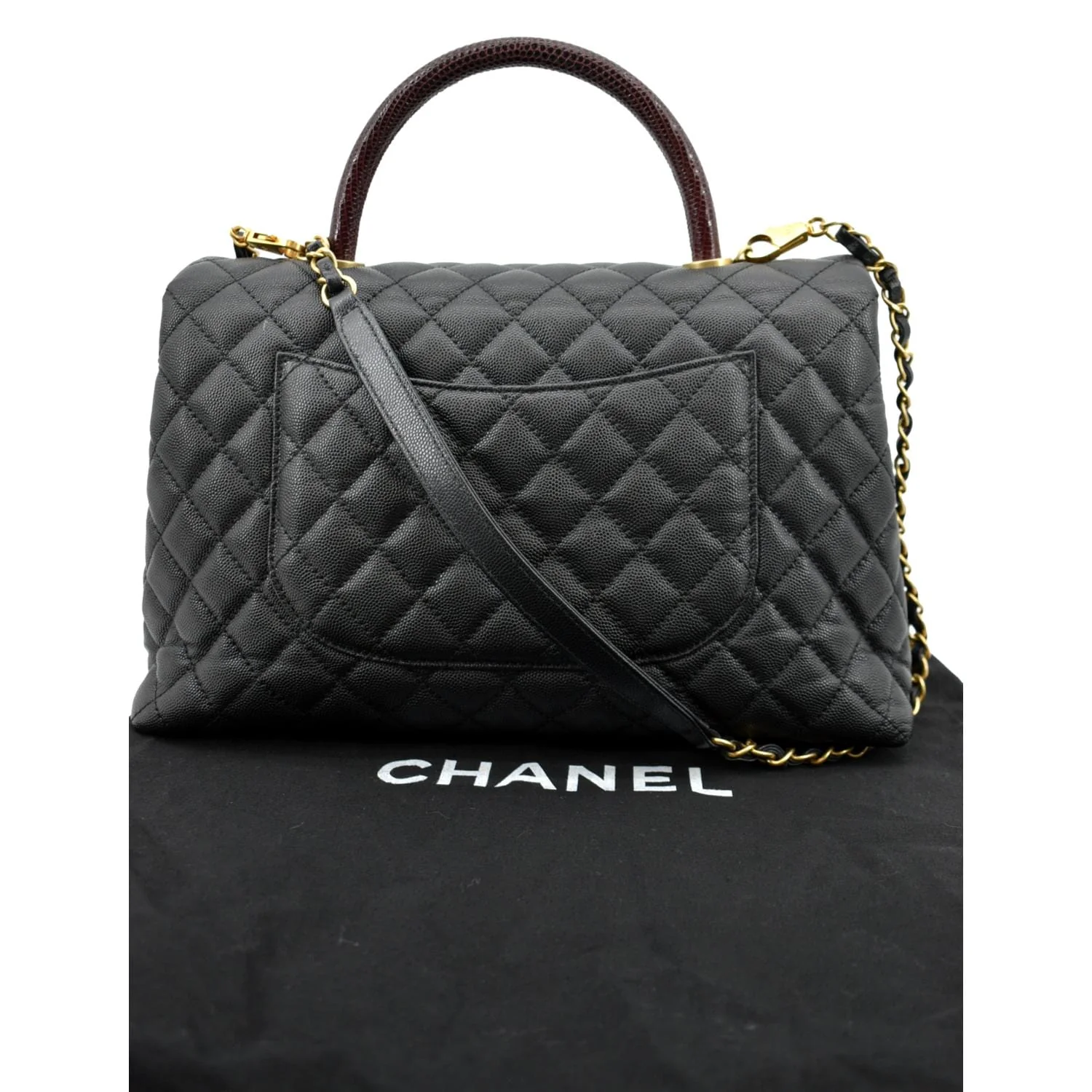 CHANEL Small Coco Quilted Caviar Lizard Handle Shoulder Bag Black - Hot Deals - Image 4