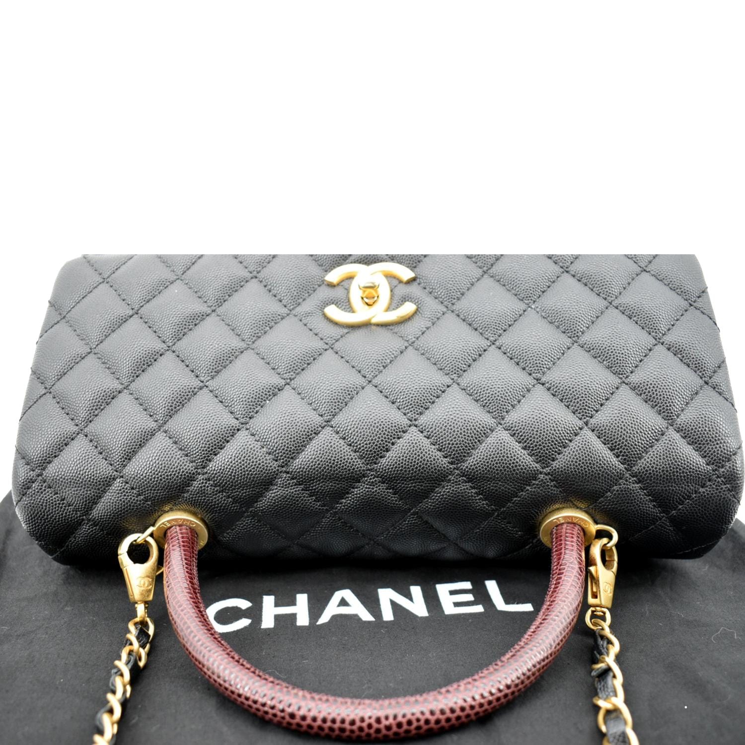 CHANEL Small Coco Quilted Caviar Lizard Handle Shoulder Bag Black - Hot Deals - Image 5