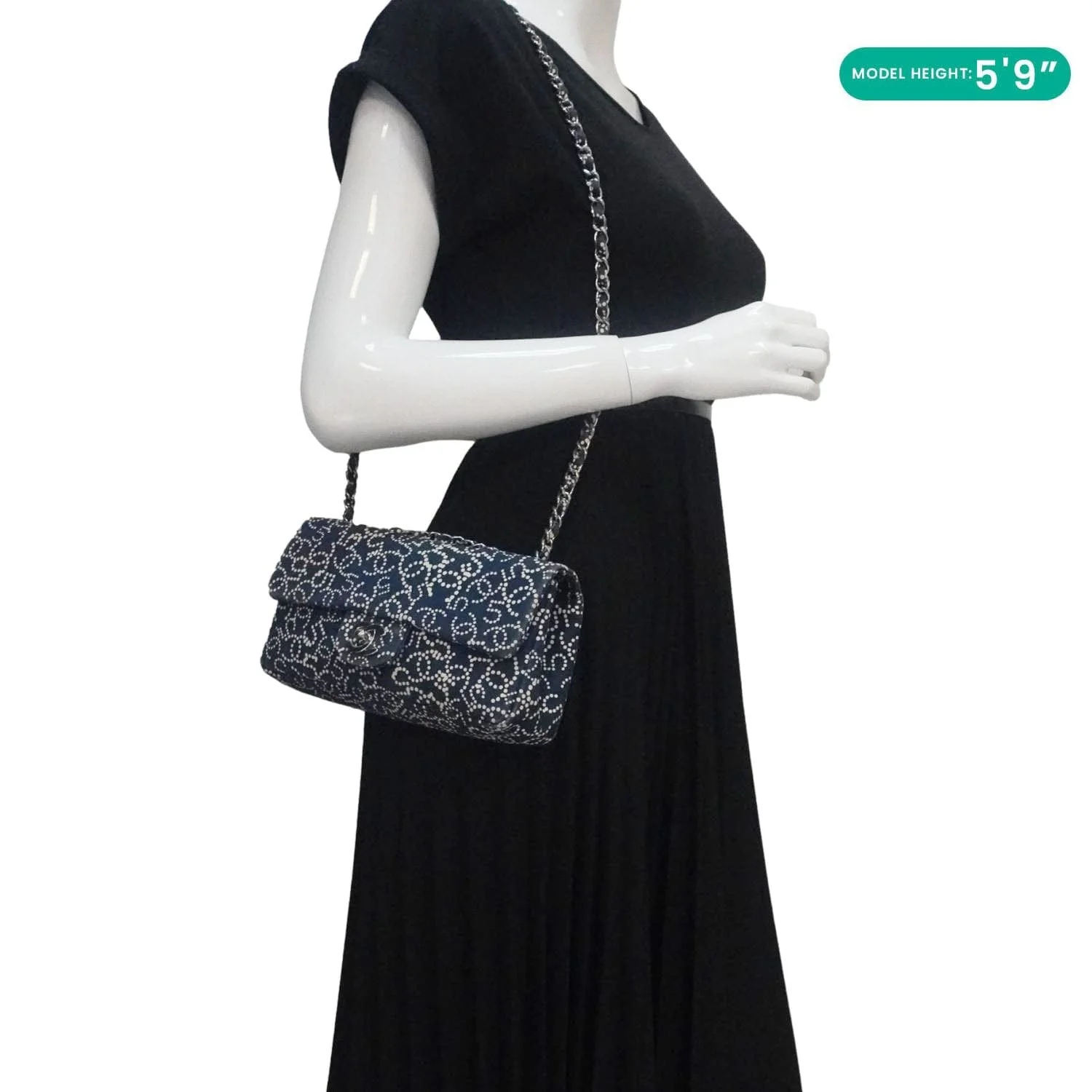 CHANEL Coco Mark No 5 Icon Canvas Chain Shoulder Bag Navy Blue - Image 2